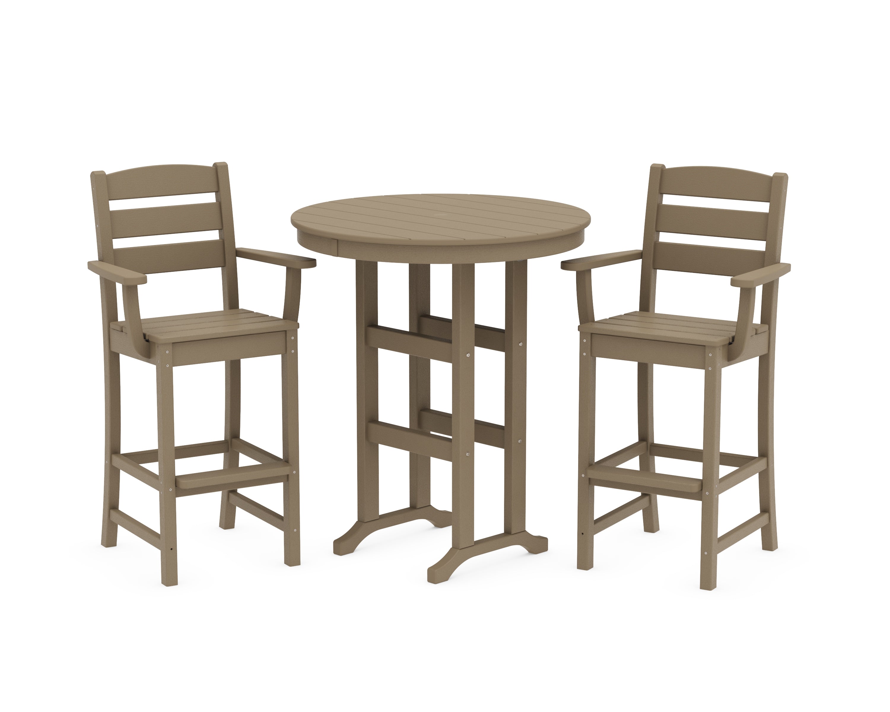 POLYWOOD Lakeside 3-Piece Round Bar Arm Chair Set in Vintage Sahara
