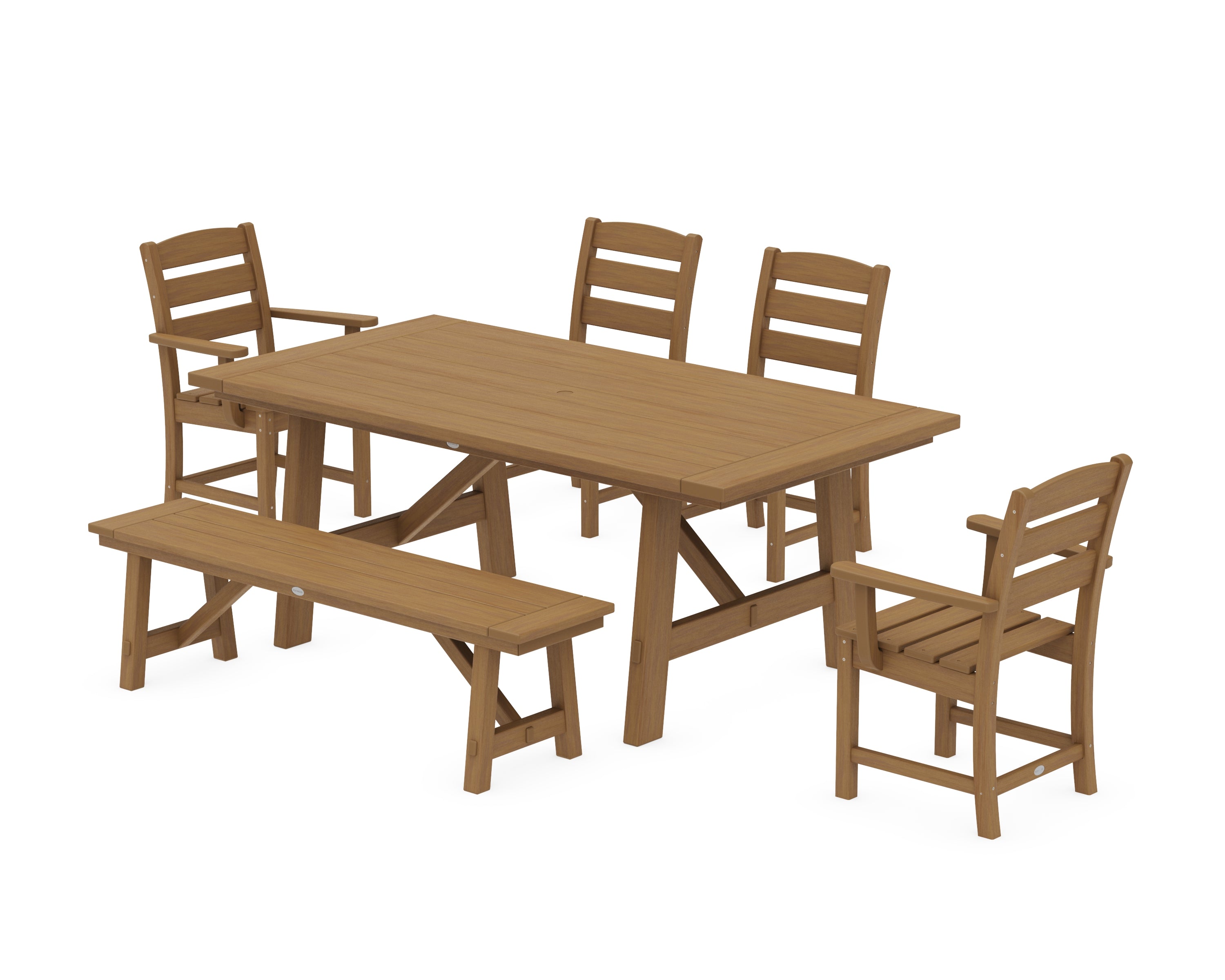 POLYWOOD Lakeside 6-Piece Rustic Farmhouse Dining Set With Bench in Natural