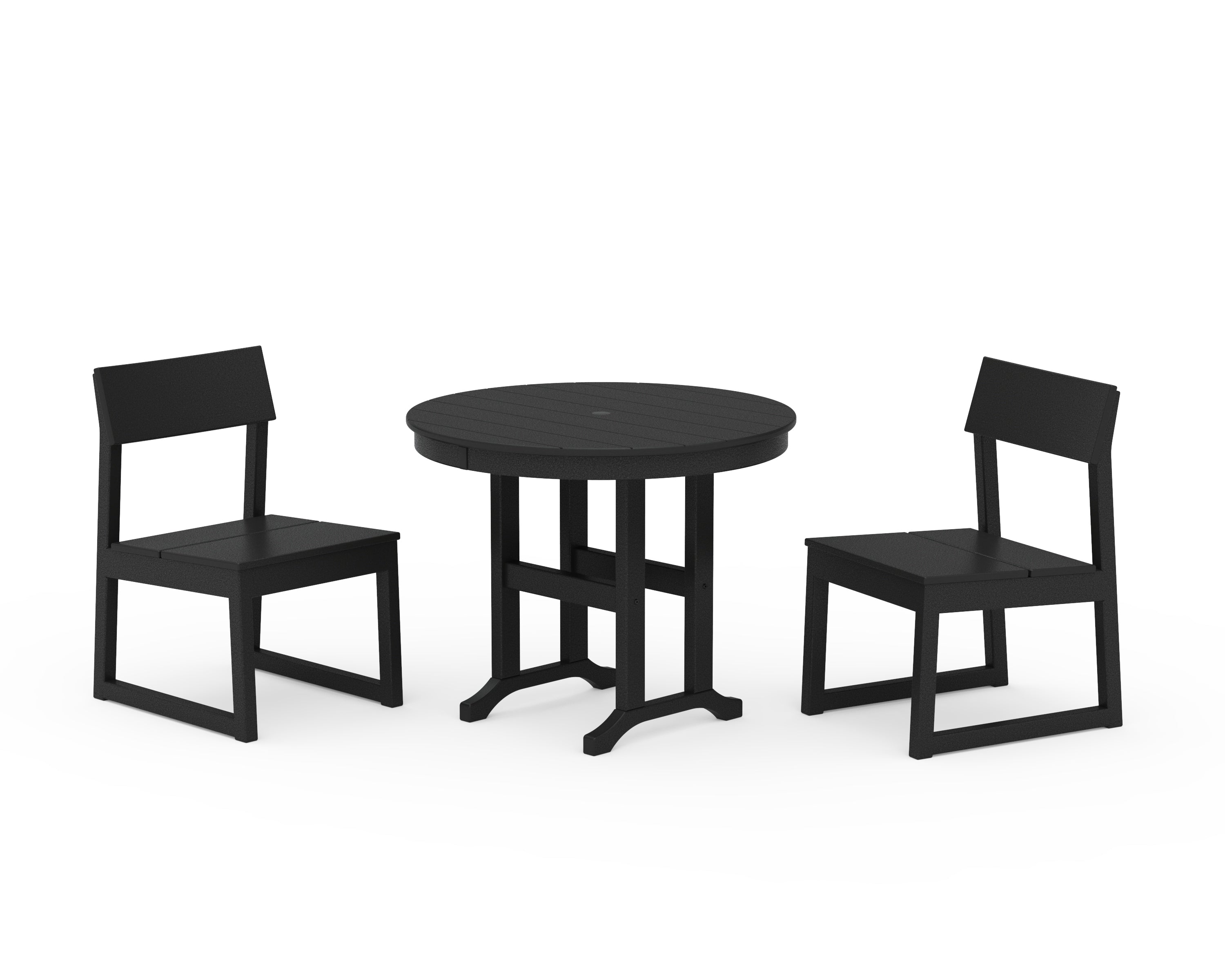 POLYWOOD EDGE Side Chair 3-Piece Round Dining Set in Black