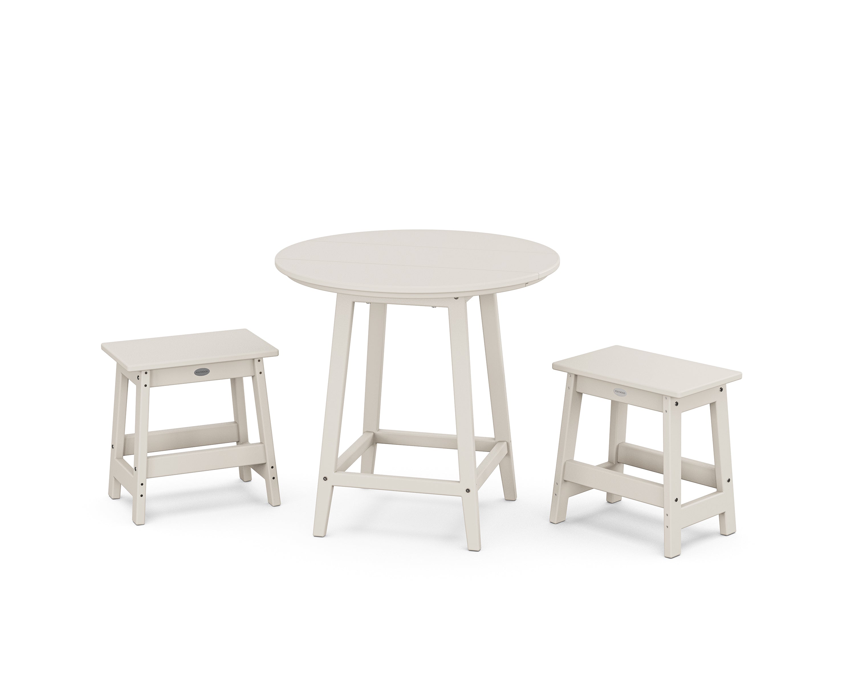 POLYWOOD Modern Studio Stool 3-Piece Round Bistro Set in Sand