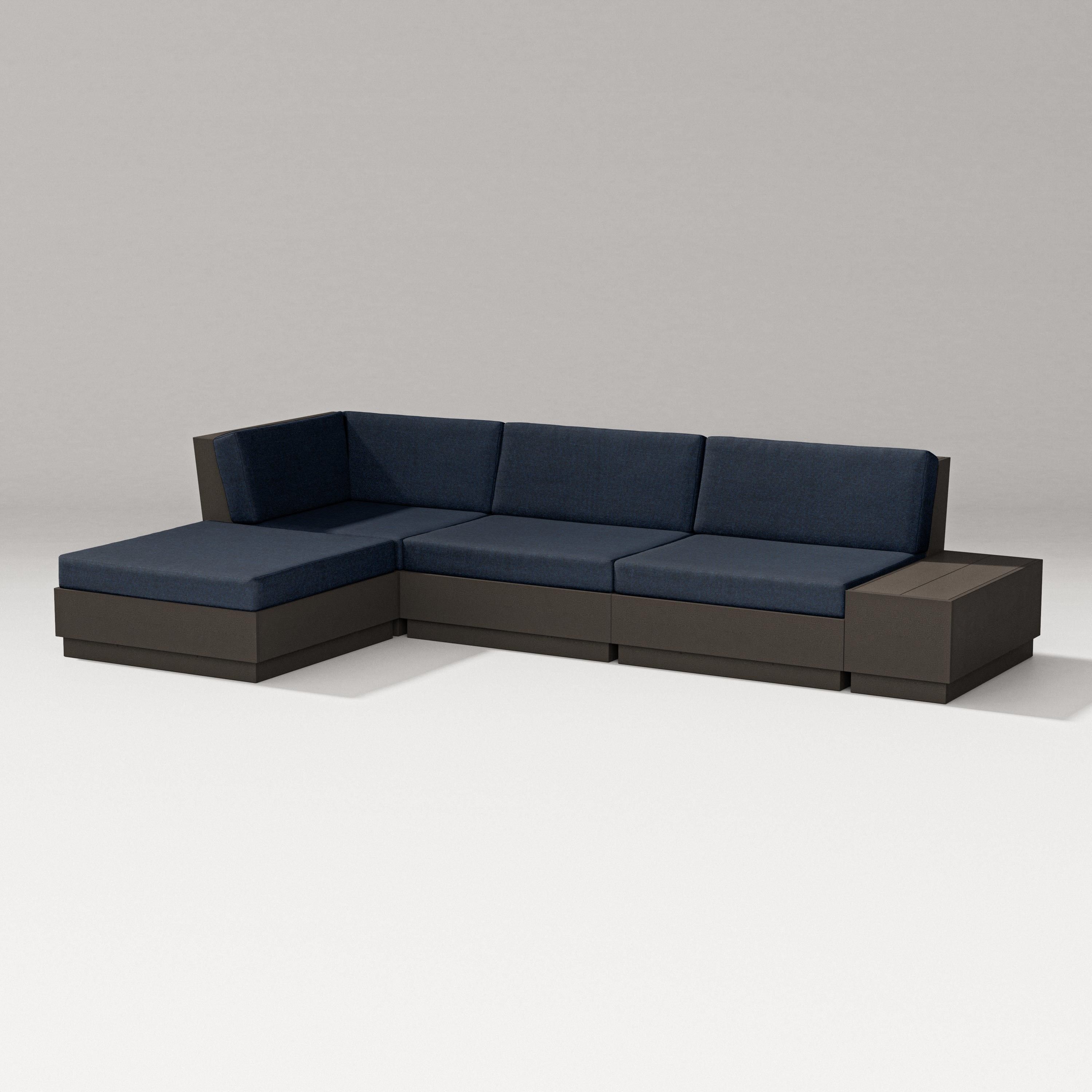 PW Designer Series Elevate Chaise Sectional in Vintage Coffee / Marine Indigo