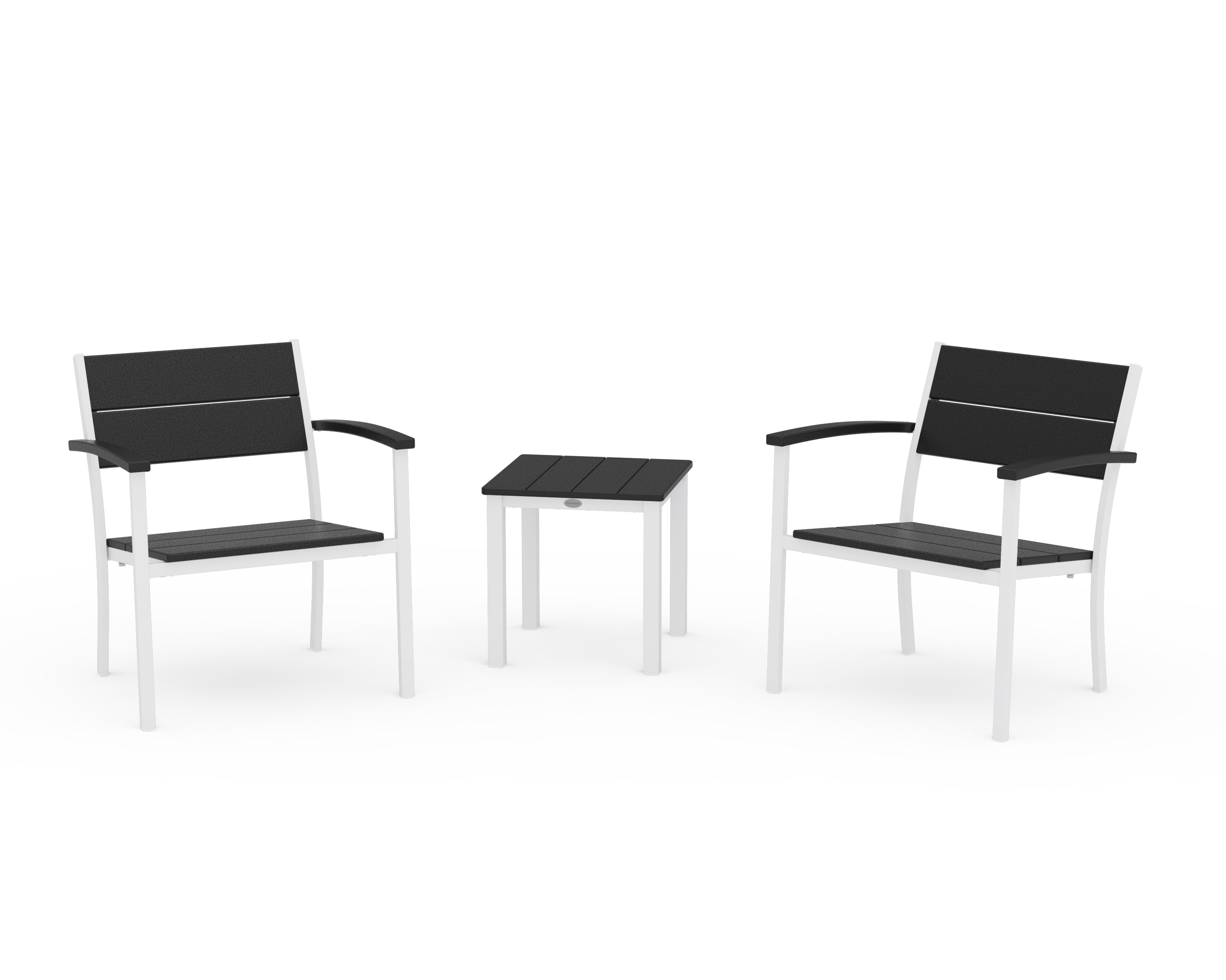 POLYWOOD Main Street 3-Piece Lounge Chair Set in White / Black