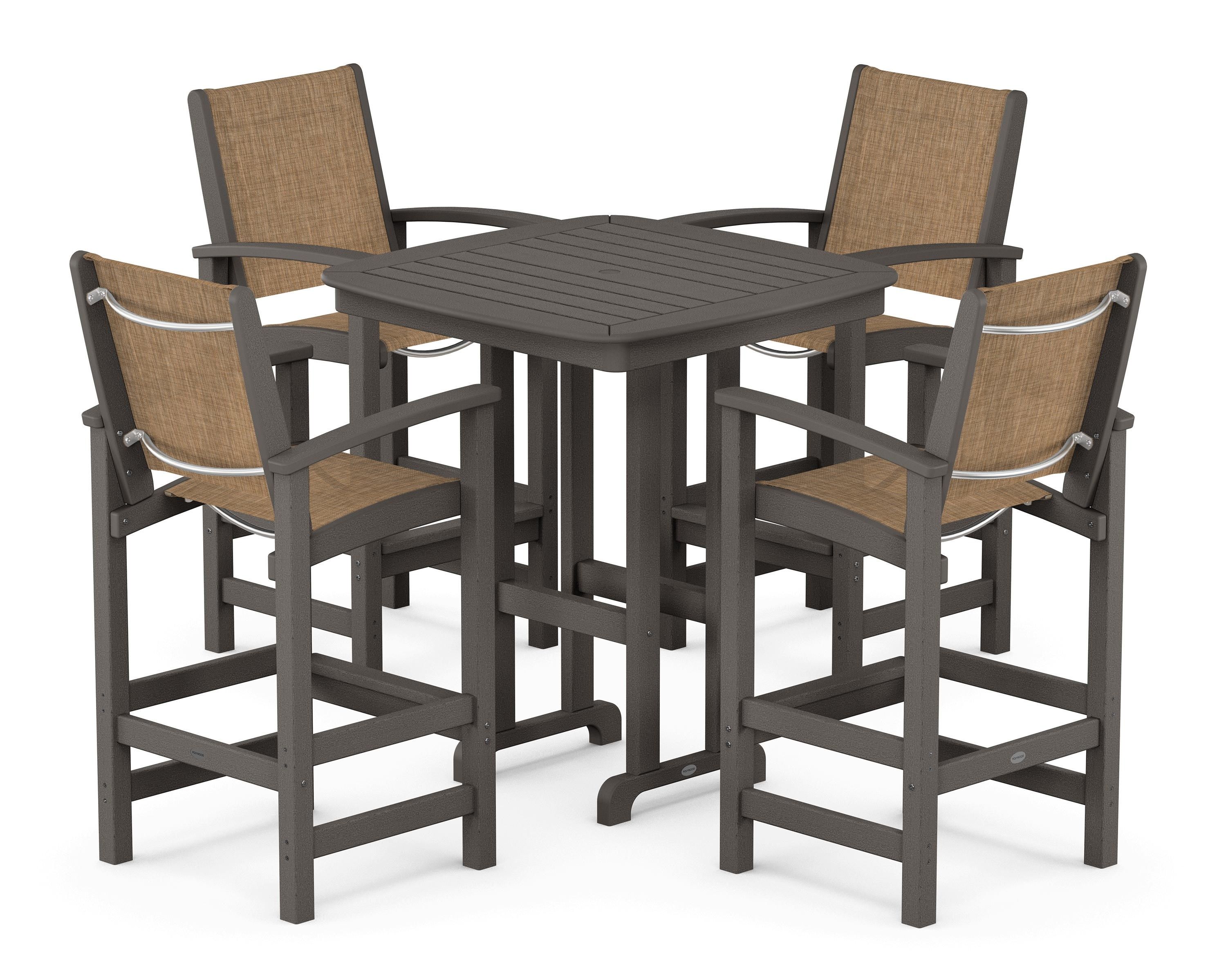 POLYWOOD Coastal 5-Piece Bar Set in Vintage Coffee / Burlap Sling