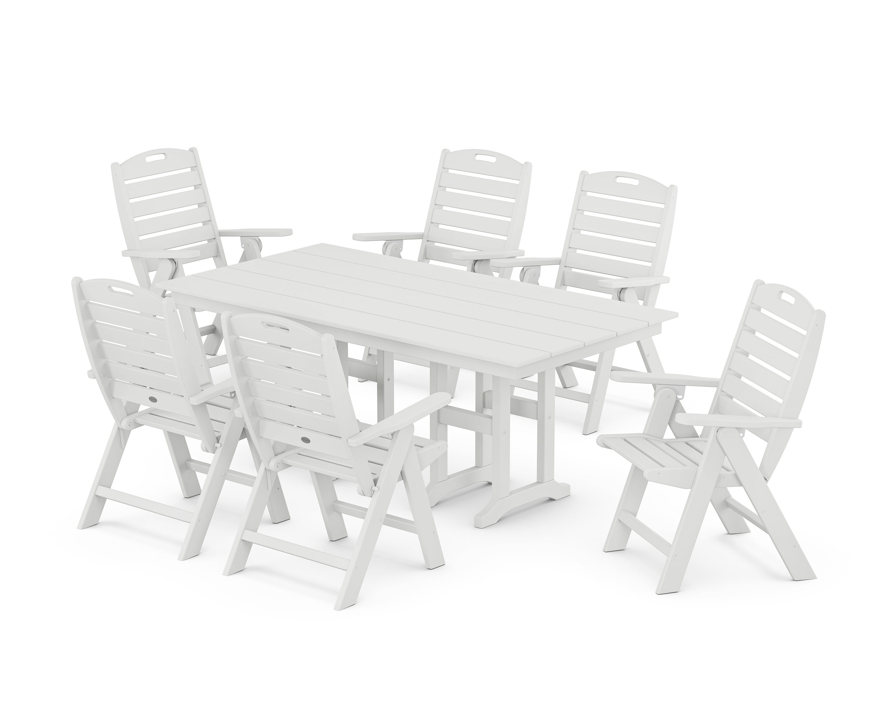 POLYWOOD Nautical Highback 7-Piece Farmhouse Dining Set in White