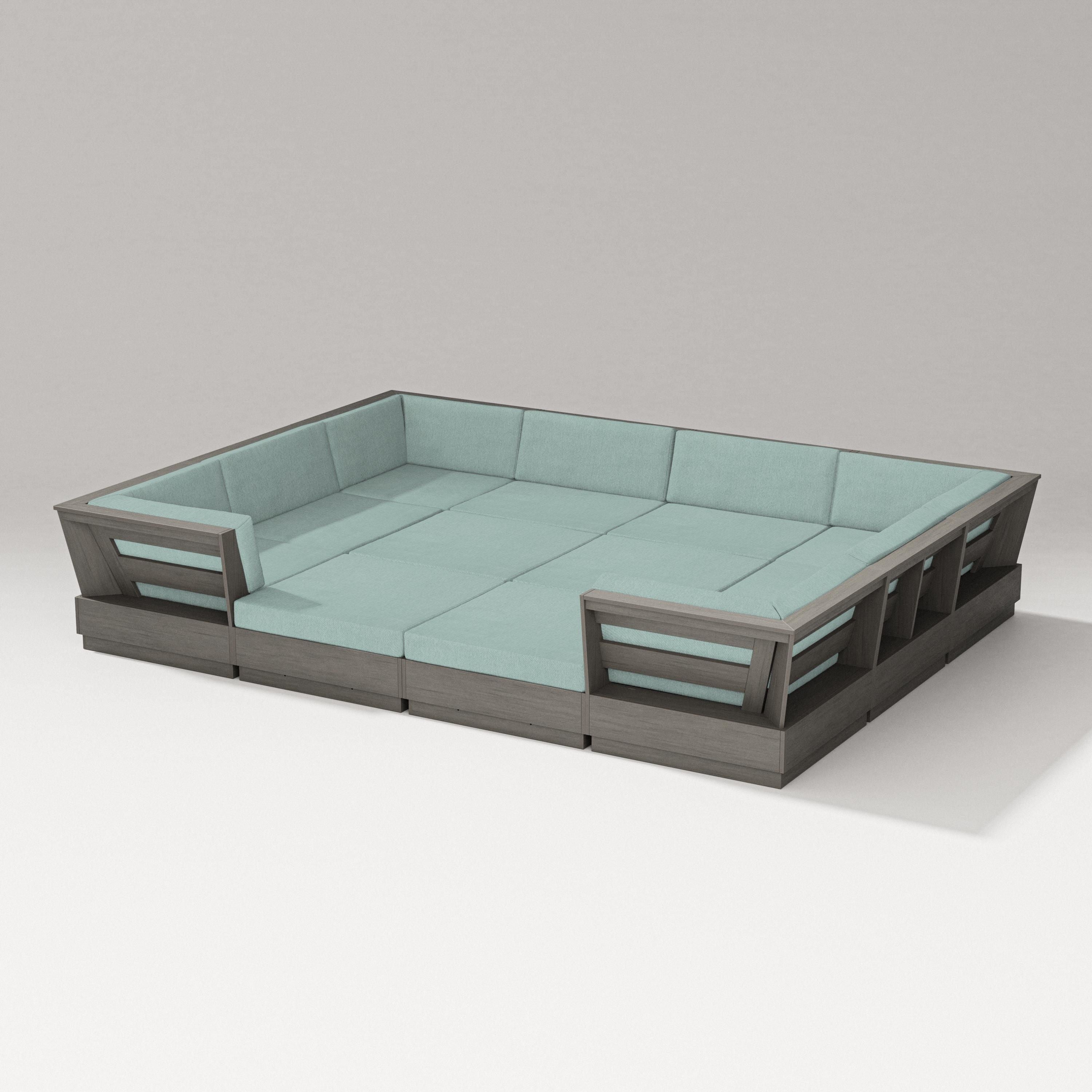 PW Designer Series Elevate 12-Piece Pit Sectional in Driftwood / Glacier Spa