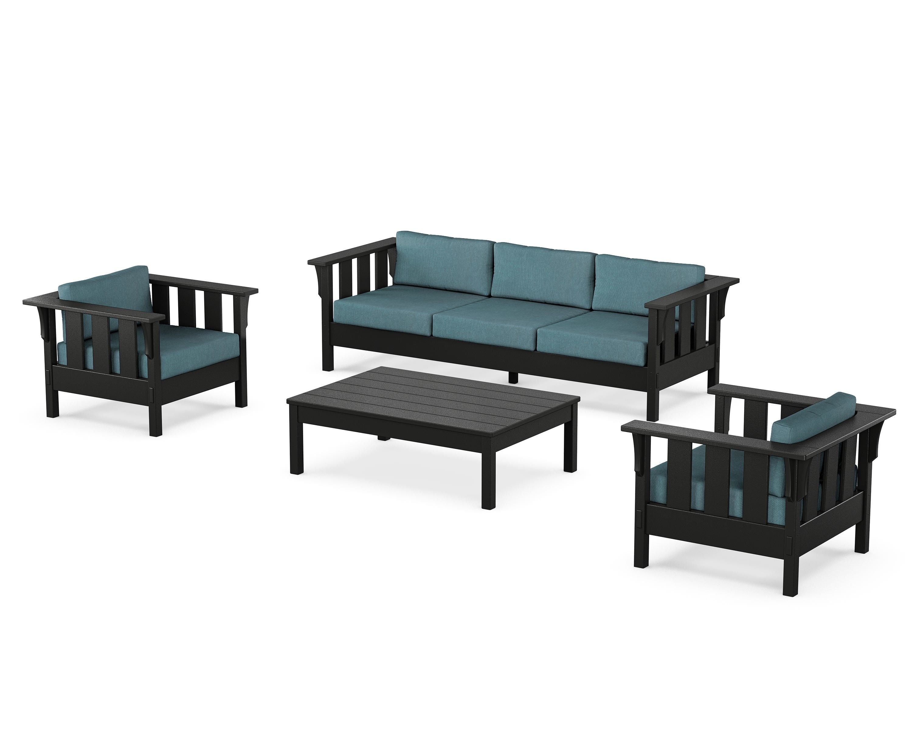 Martha Stewart by POLYWOOD Acadia 4-Piece Deep Seating Set with Sofa in Black / Ocean Teal