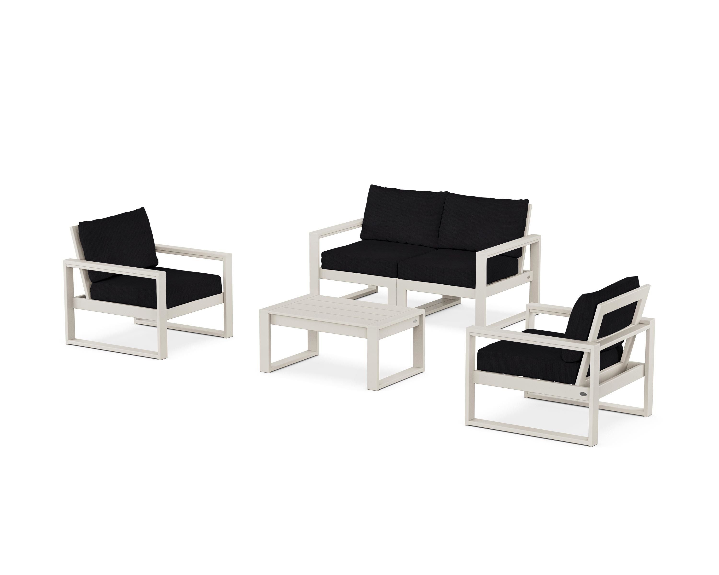 POLYWOOD EDGE Sectional 4-Piece Deep Seating Set with Loveseat in Sand / Midnight Linen