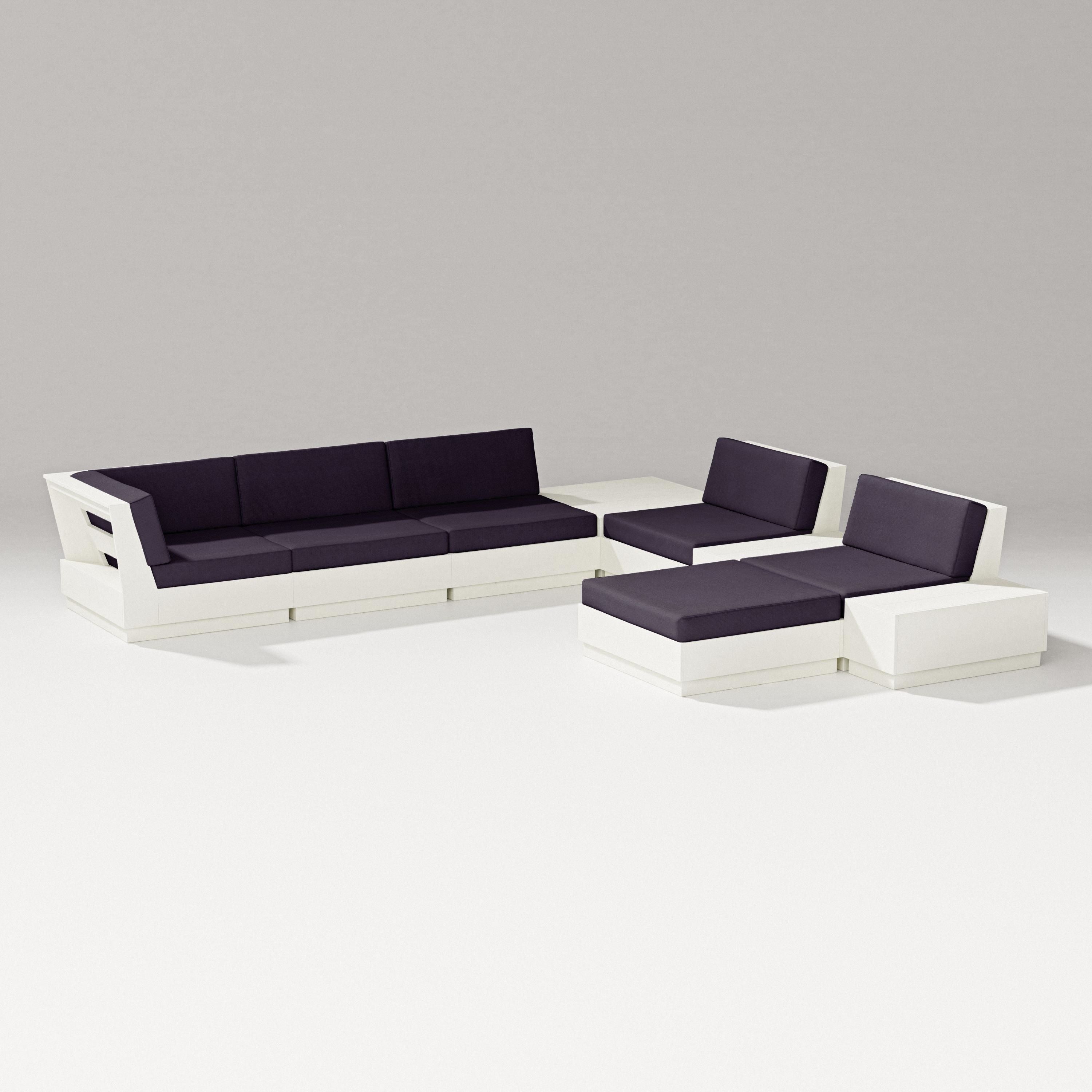 PW Designer Series Elevate 9-Piece Conversation Sectional in Vintage White / Navy Linen