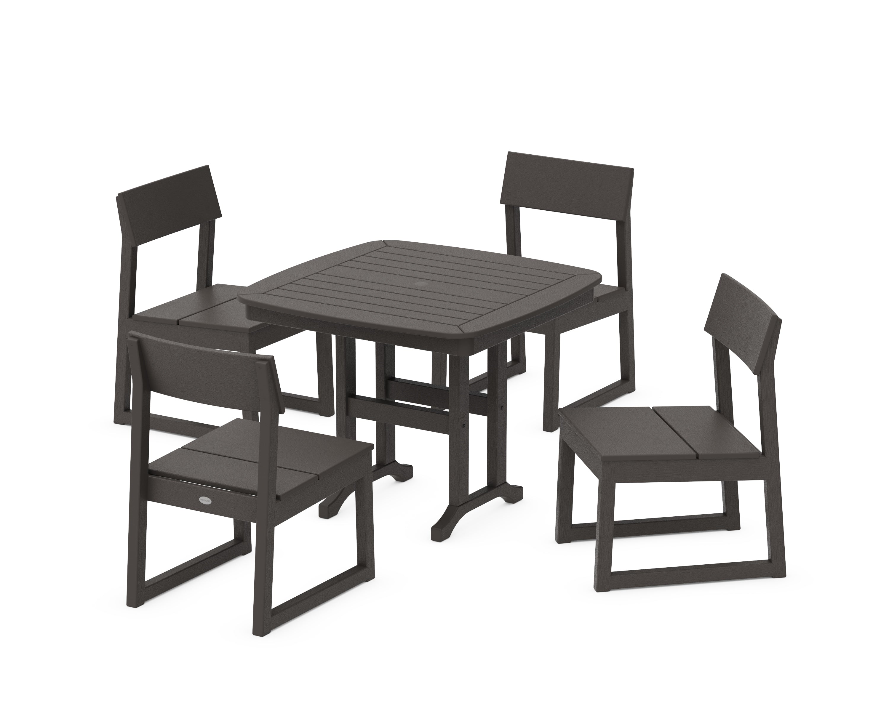 POLYWOOD EDGE Side Chair 5-Piece Dining Set in Vintage Coffee