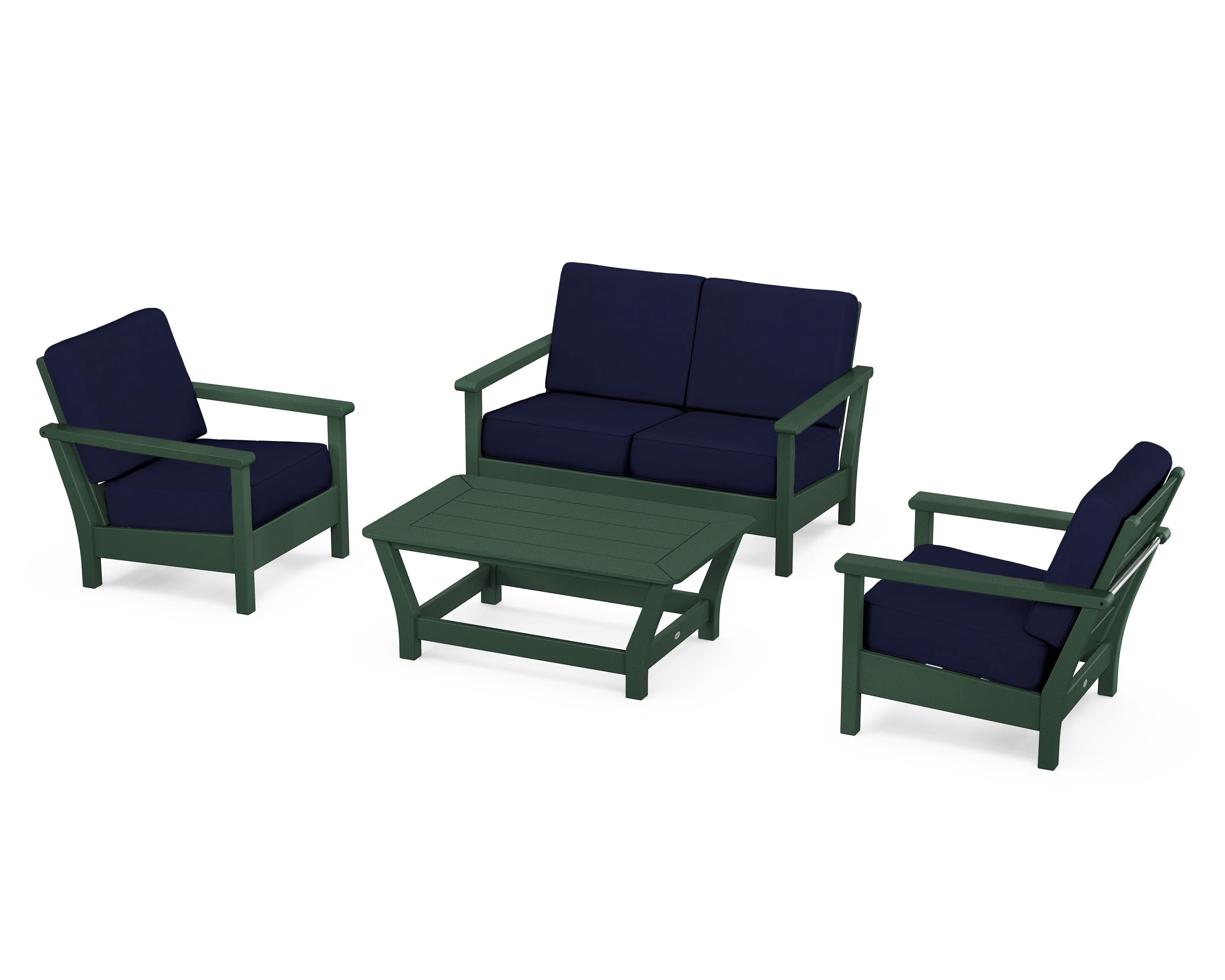 POLYWOOD Harbour 4-Piece Deep Seating Set in Green / Navy
