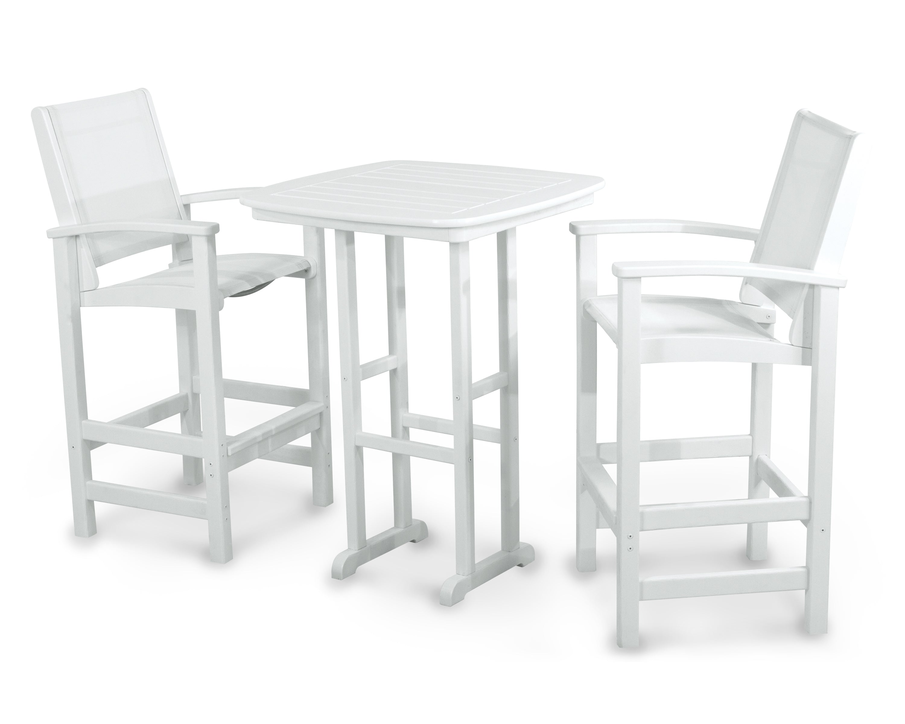 POLYWOOD Coastal 3-Piece Bar Set in White / White Sling