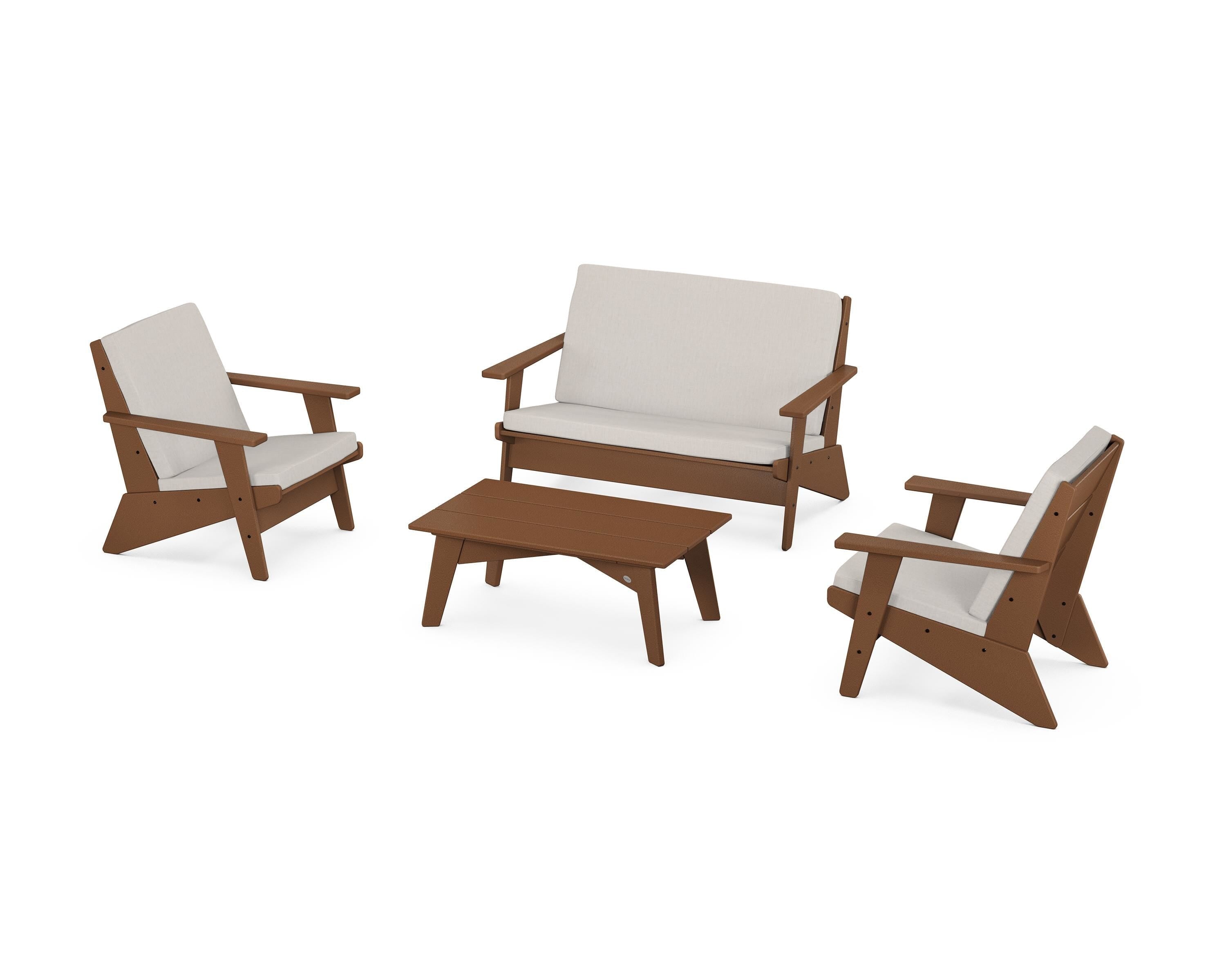 POLYWOOD Riviera Modern Lounge 4-Piece Set in Teak / Cast Ash