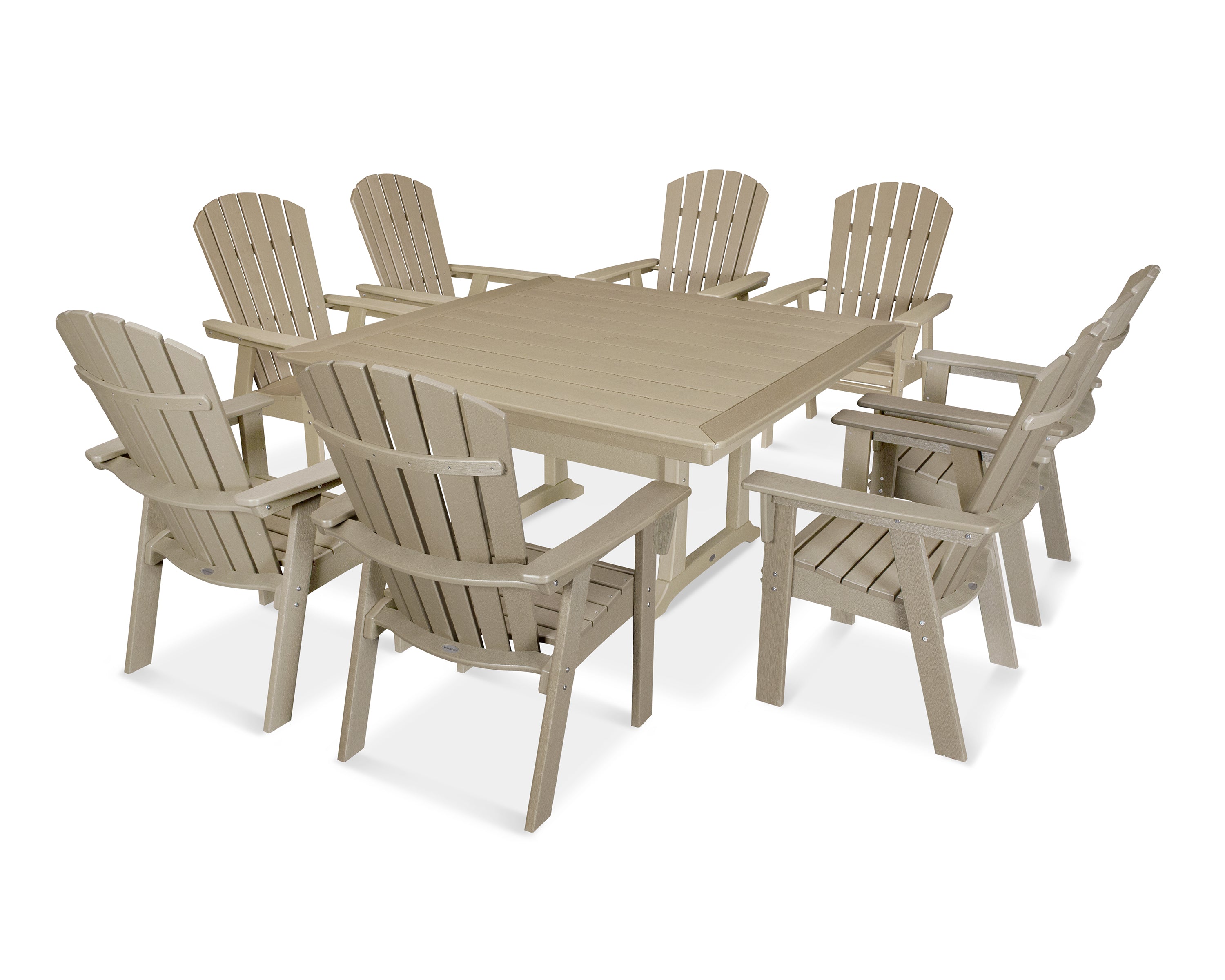 POLYWOOD® Nautical Adirondack 9-Piece Trestle Dining Set in Vintage Sahara