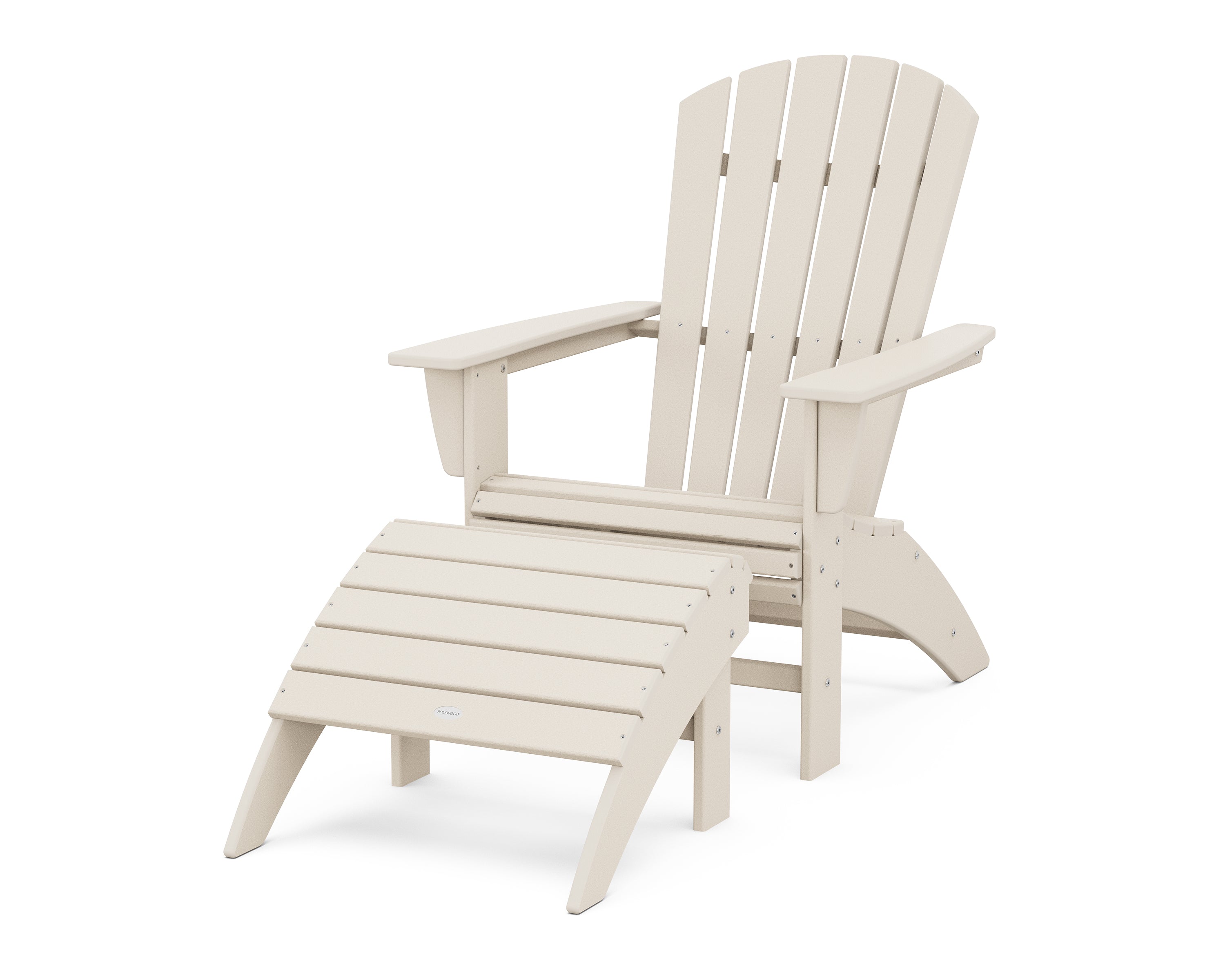 POLYWOOD® Nautical Curveback Adirondack Chair 2-Piece Set with Ottoman in Sand