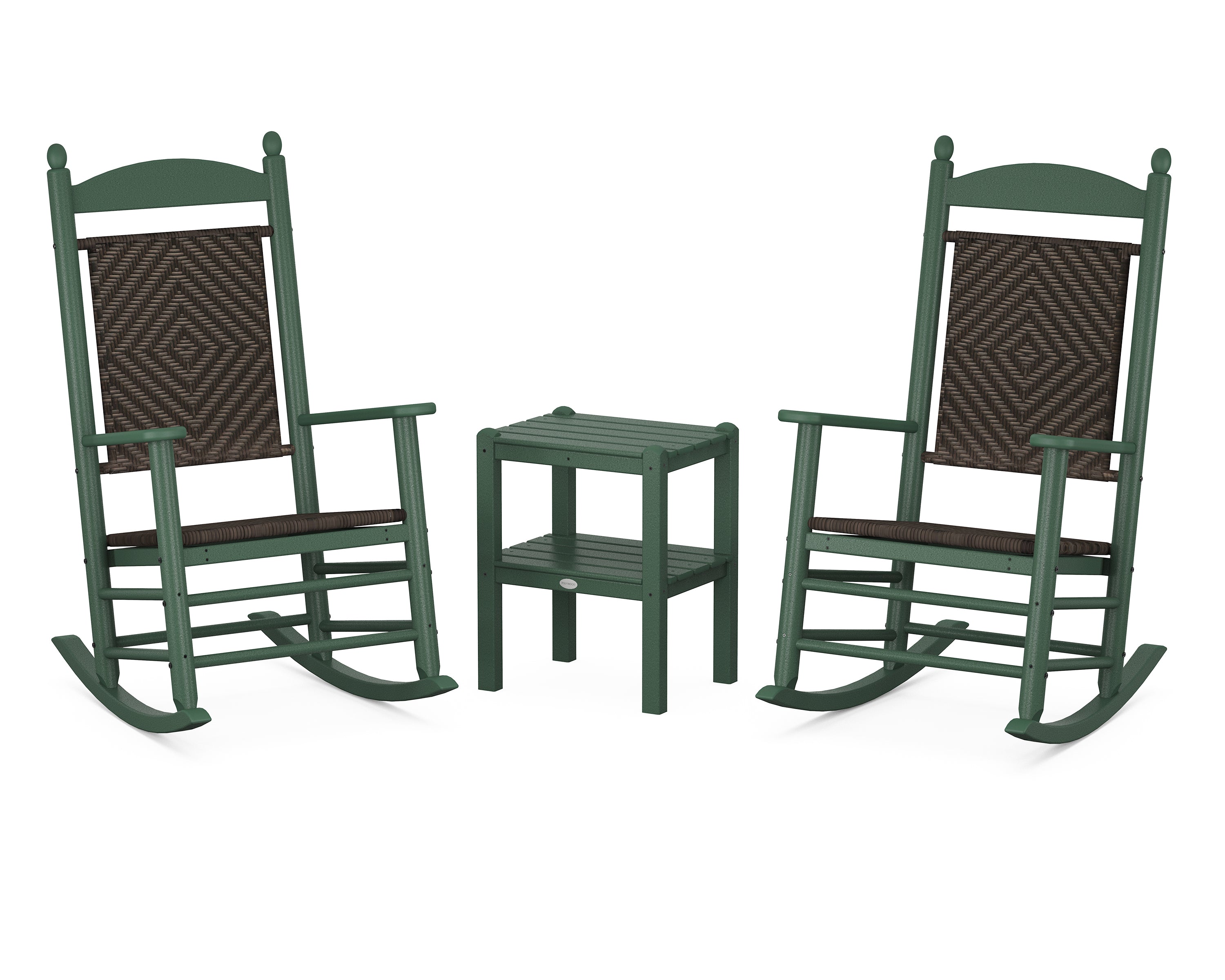 POLYWOOD® Jefferson 3-Piece Woven Rocker Set in Green / Cahaba