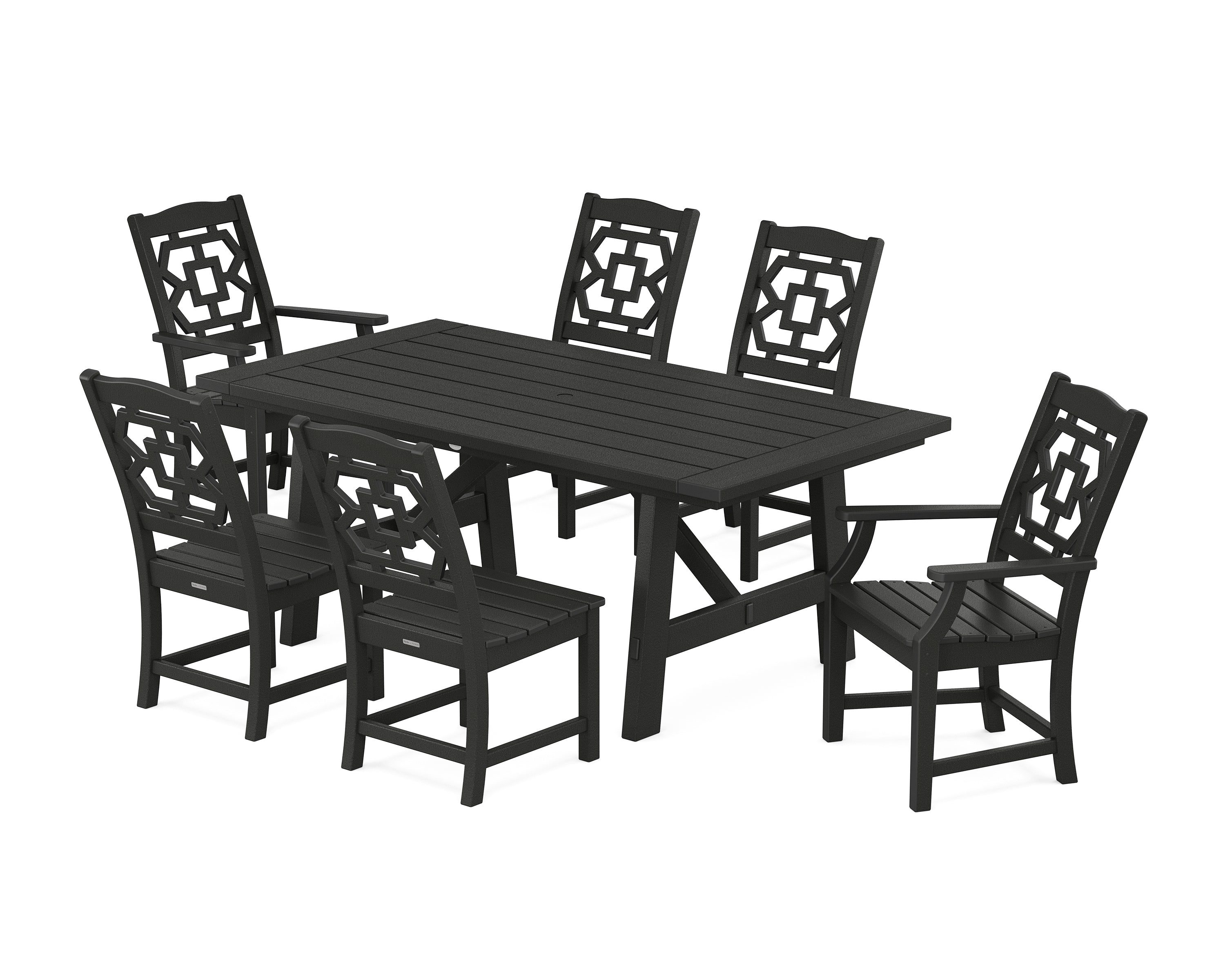 Martha Stewart by POLYWOOD® Chinoiserie 7-Piece Rustic Farmhouse Dining Set in Black