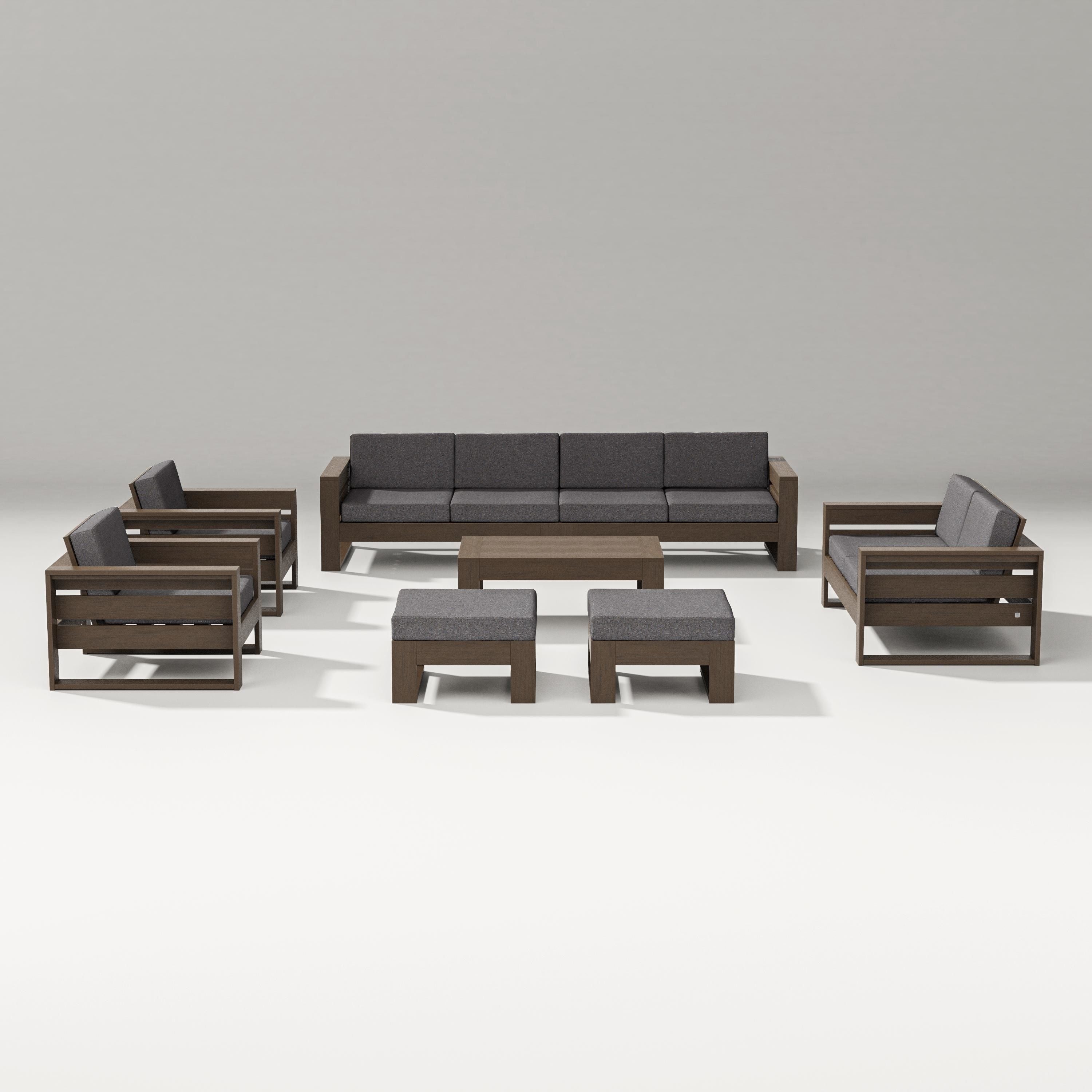 PW Designer Series Latitude 8-Piece Lounge Sofa Set in Kona / Ash Charcoal