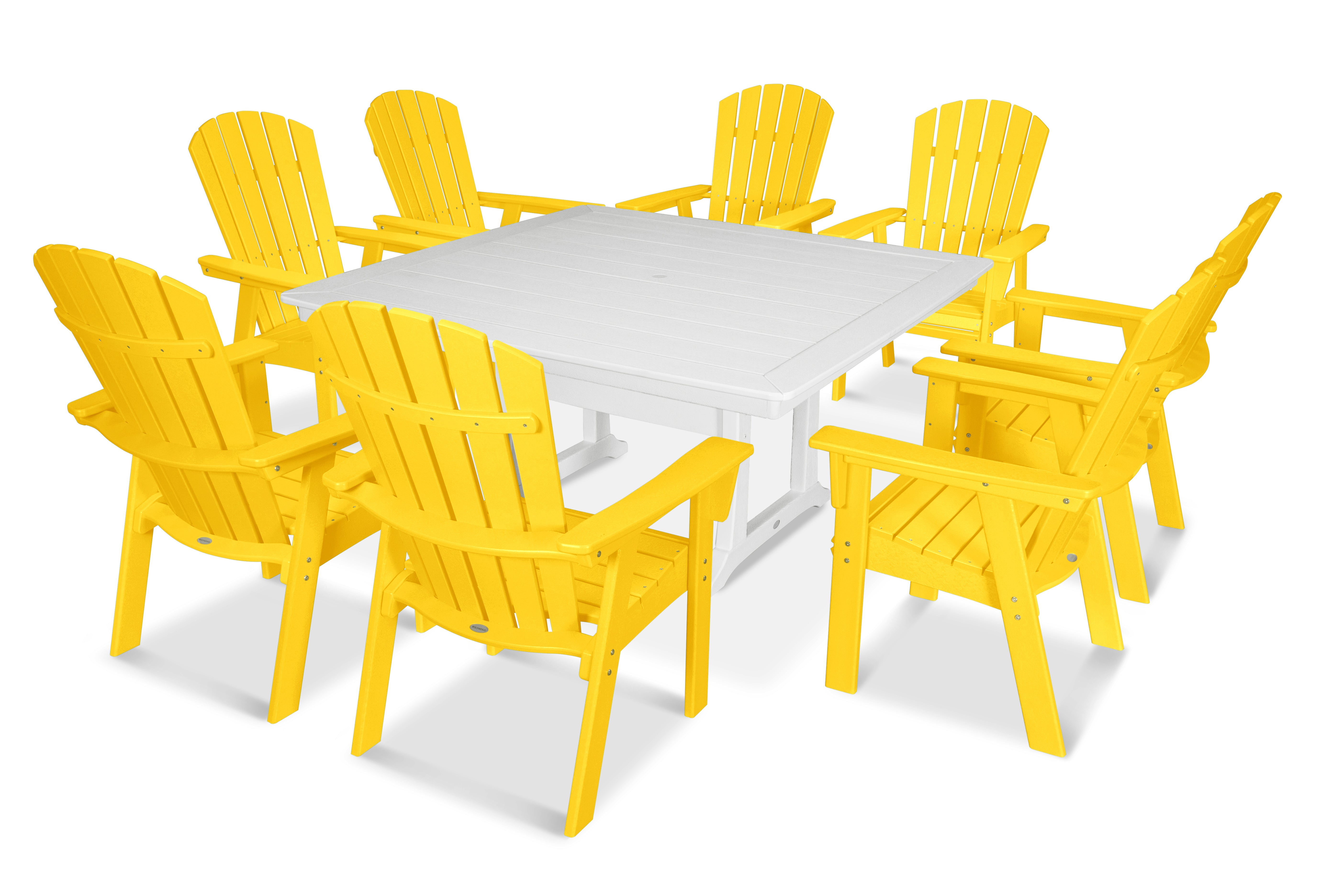 POLYWOOD® Nautical Adirondack 9-Piece Trestle Dining Set in Lemon / White