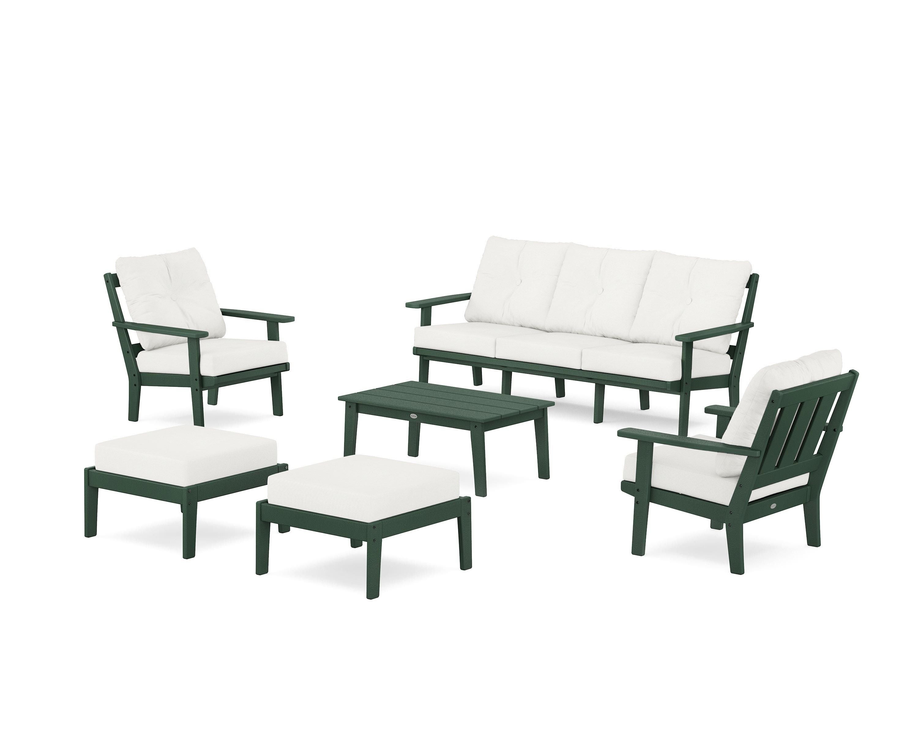 POLYWOOD Oxford 6-Piece Lounge Sofa Set in Green / Natural Linen