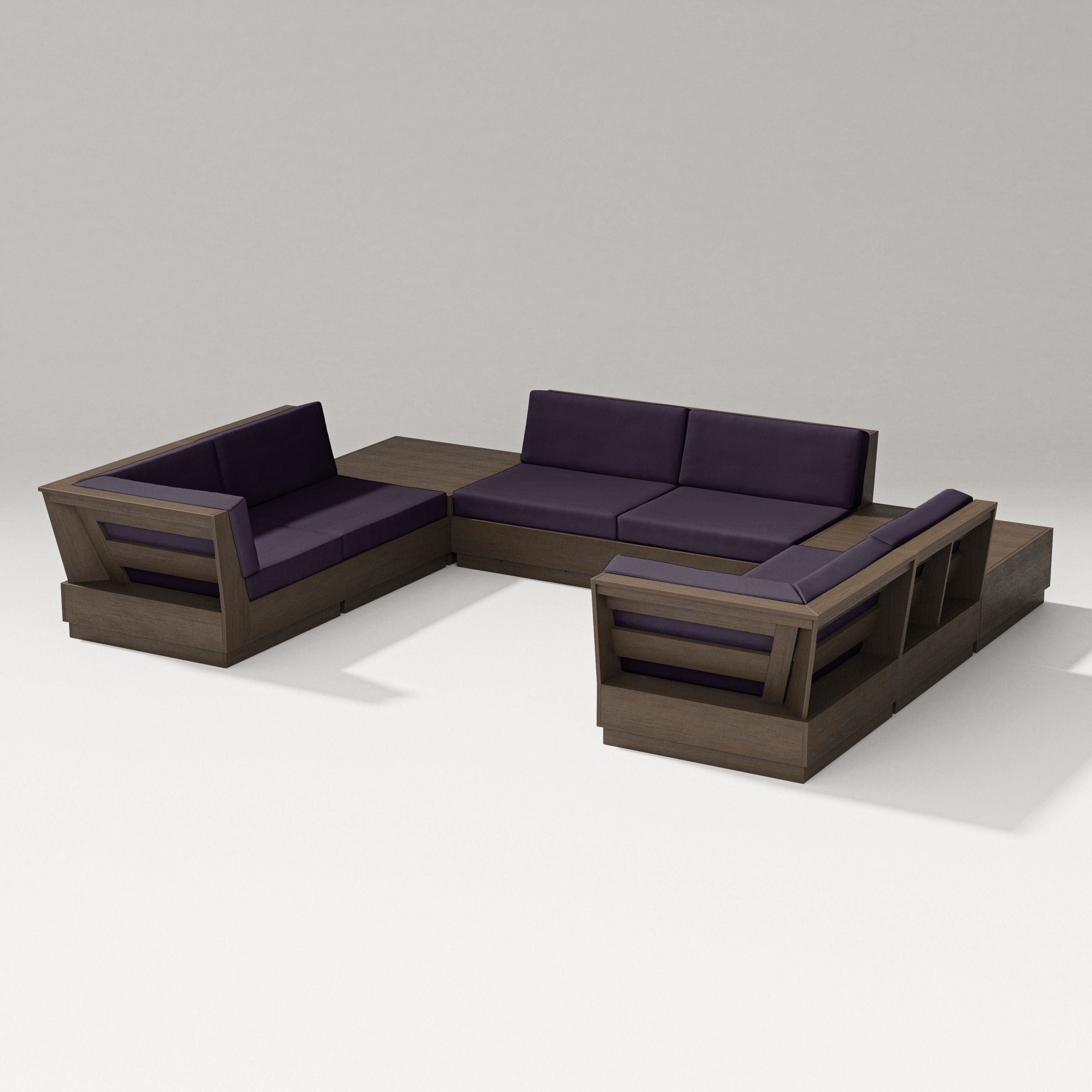 PW Designer Series Elevate 8-Piece U-Shaped Sectional in Kona / Navy Linen