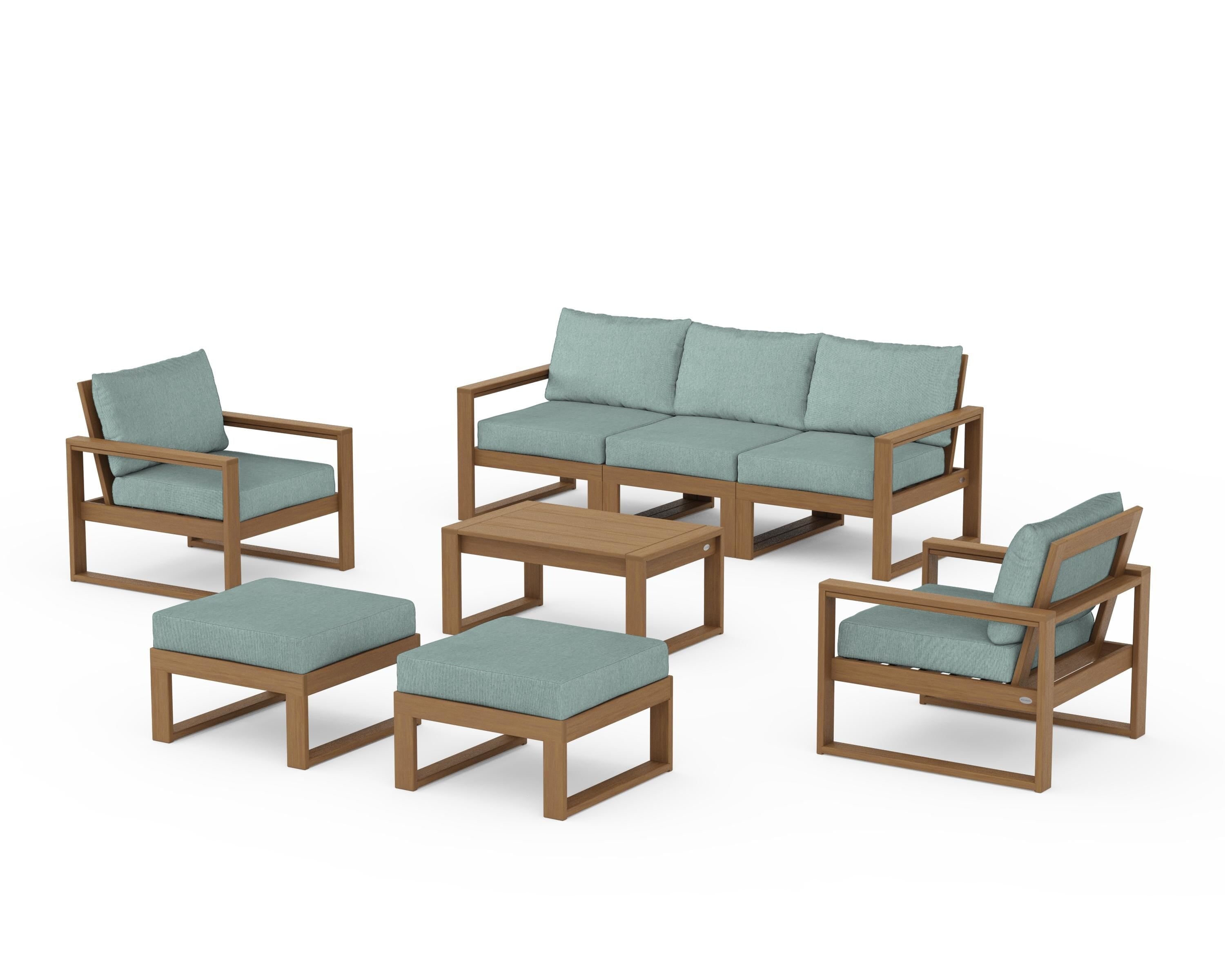 POLYWOOD EDGE Sectional 8-Piece Lounge Sofa Set in Natural / Glacier Spa
