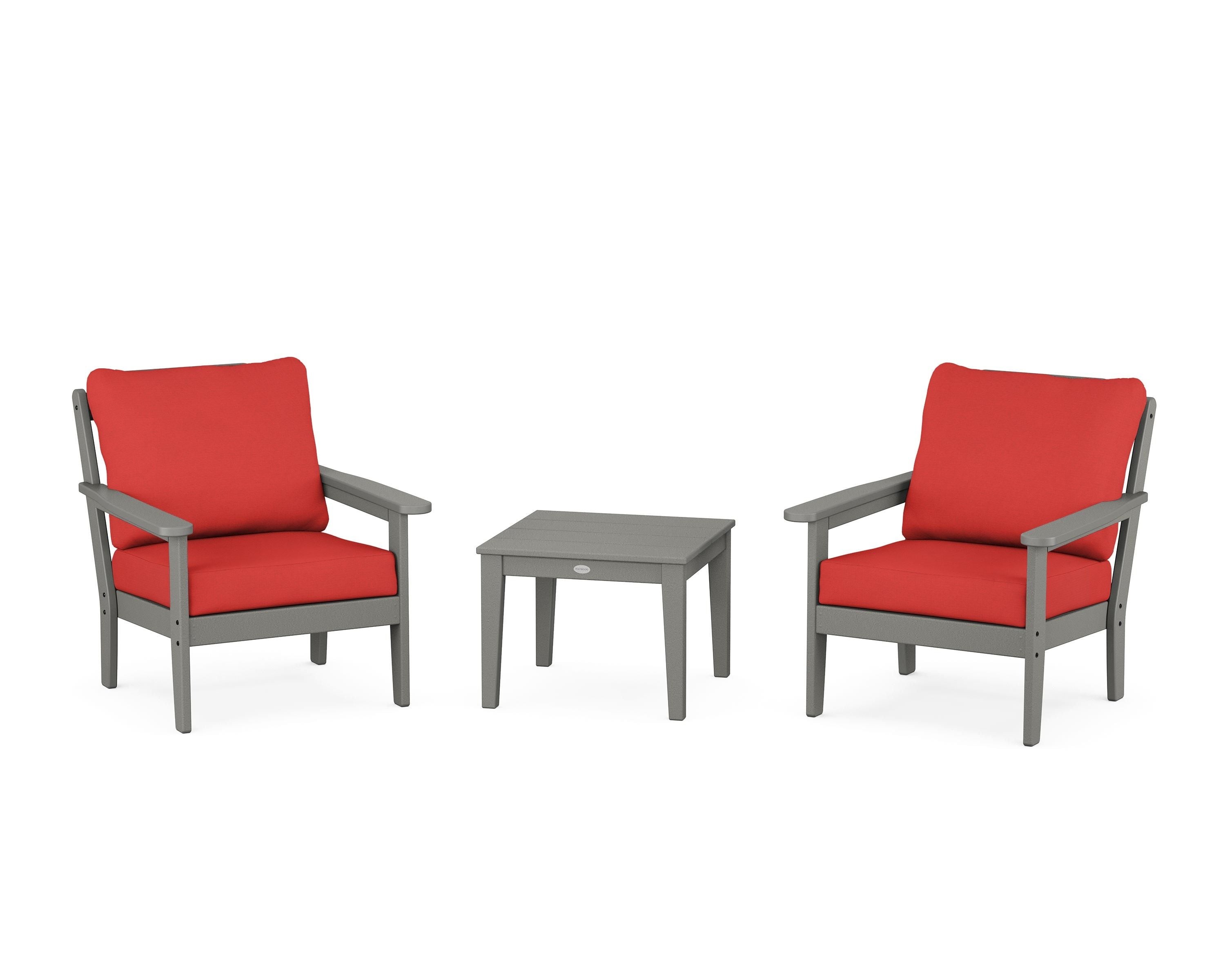 Country Living Cottage 3-Piece Deep Seating Set in Slate Grey / Crimson Linen