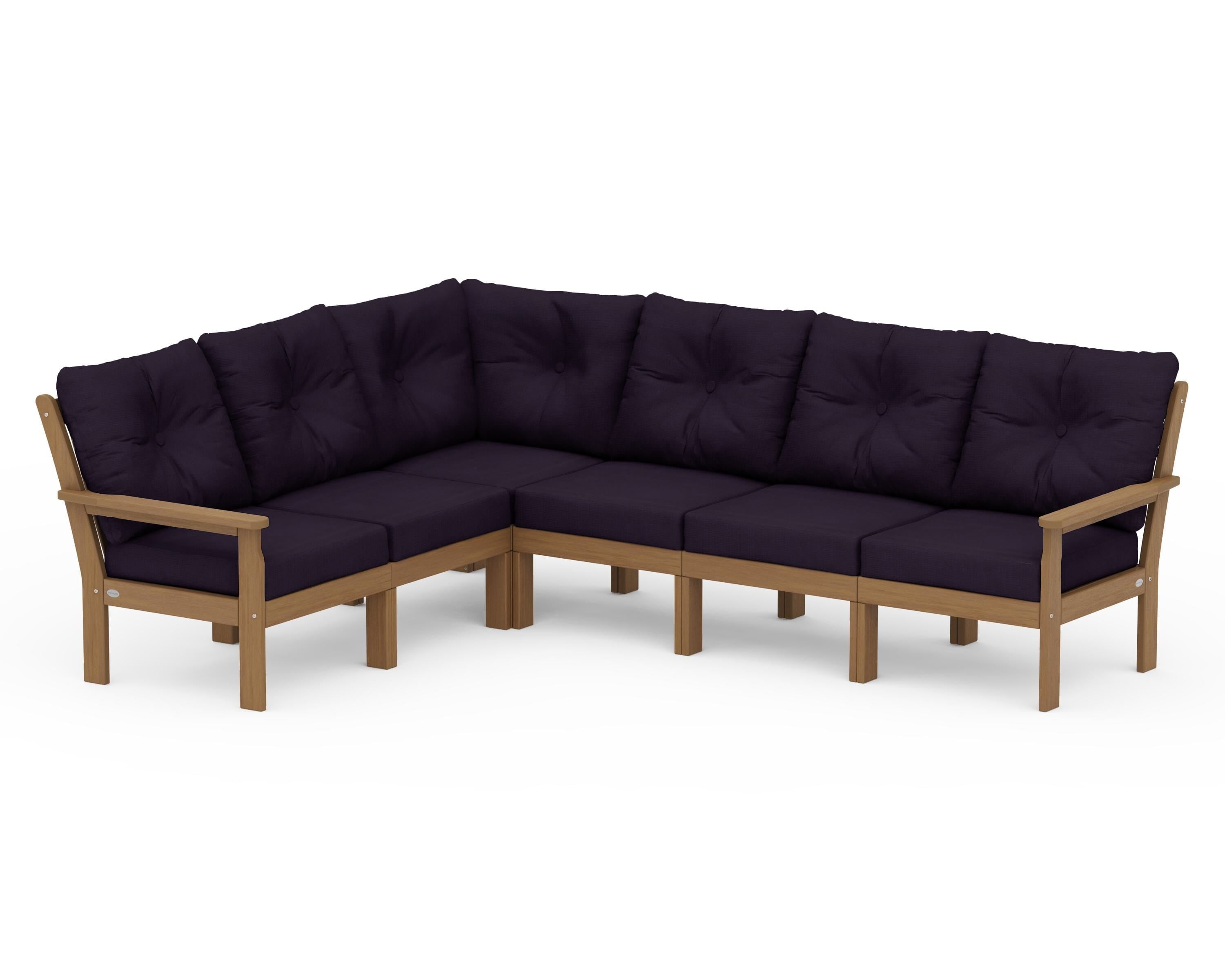 POLYWOOD Vineyard 6-Piece Sectional in Natural / Navy Linen