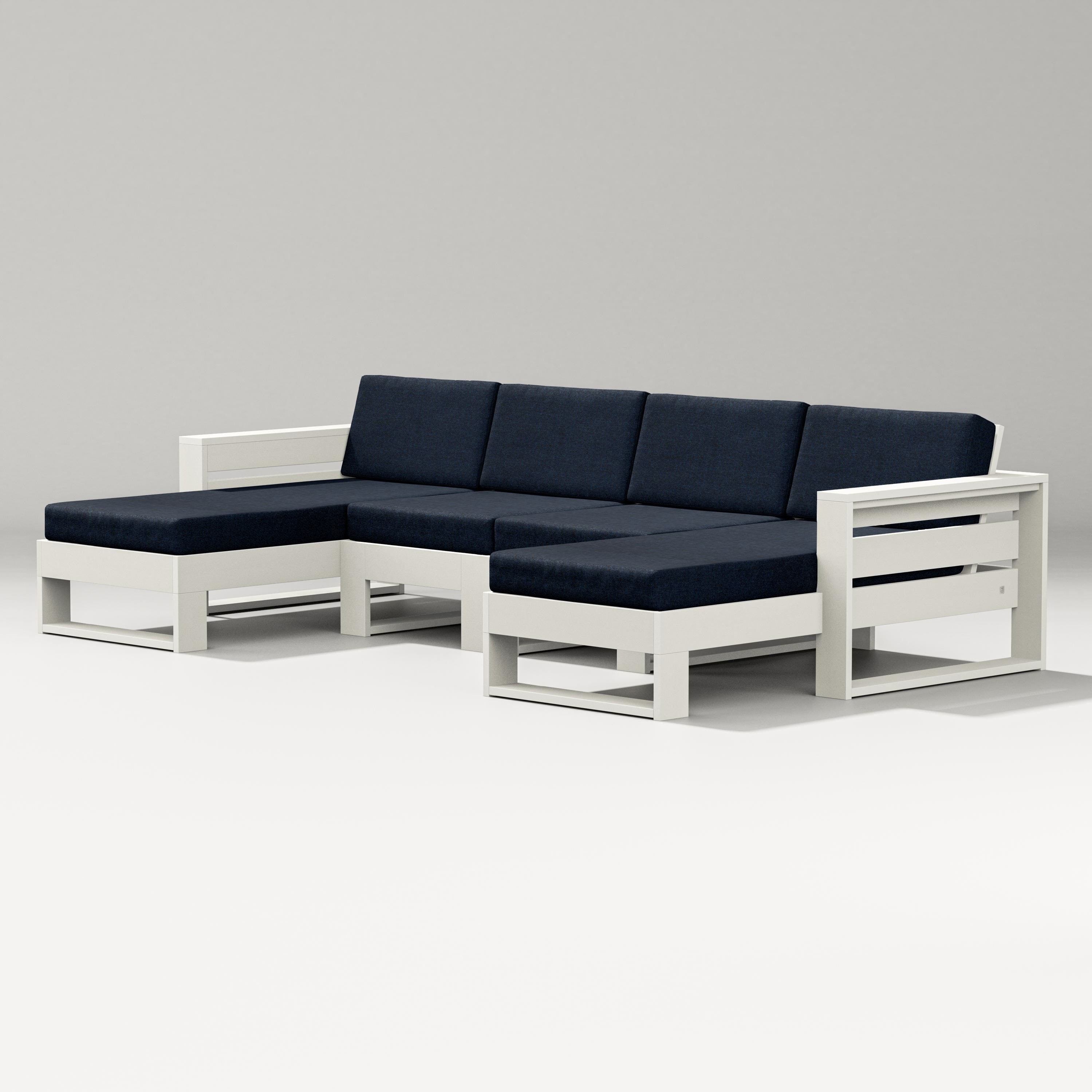 PW Designer Series Latitude Double Chaise Sectional in Vintage White / Marine Indigo