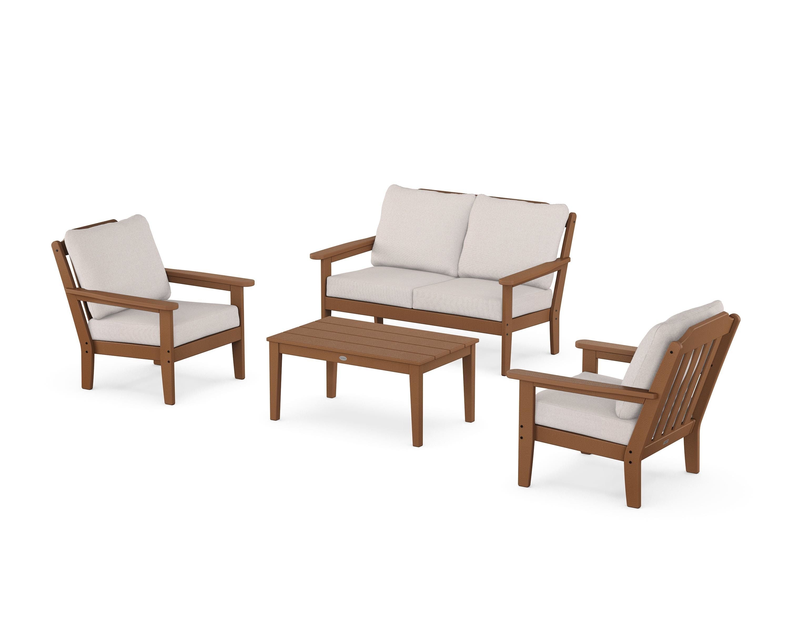 Country Living Cottage 4-Piece Deep Seating Set with Loveseat in Teak / Dune Burlap