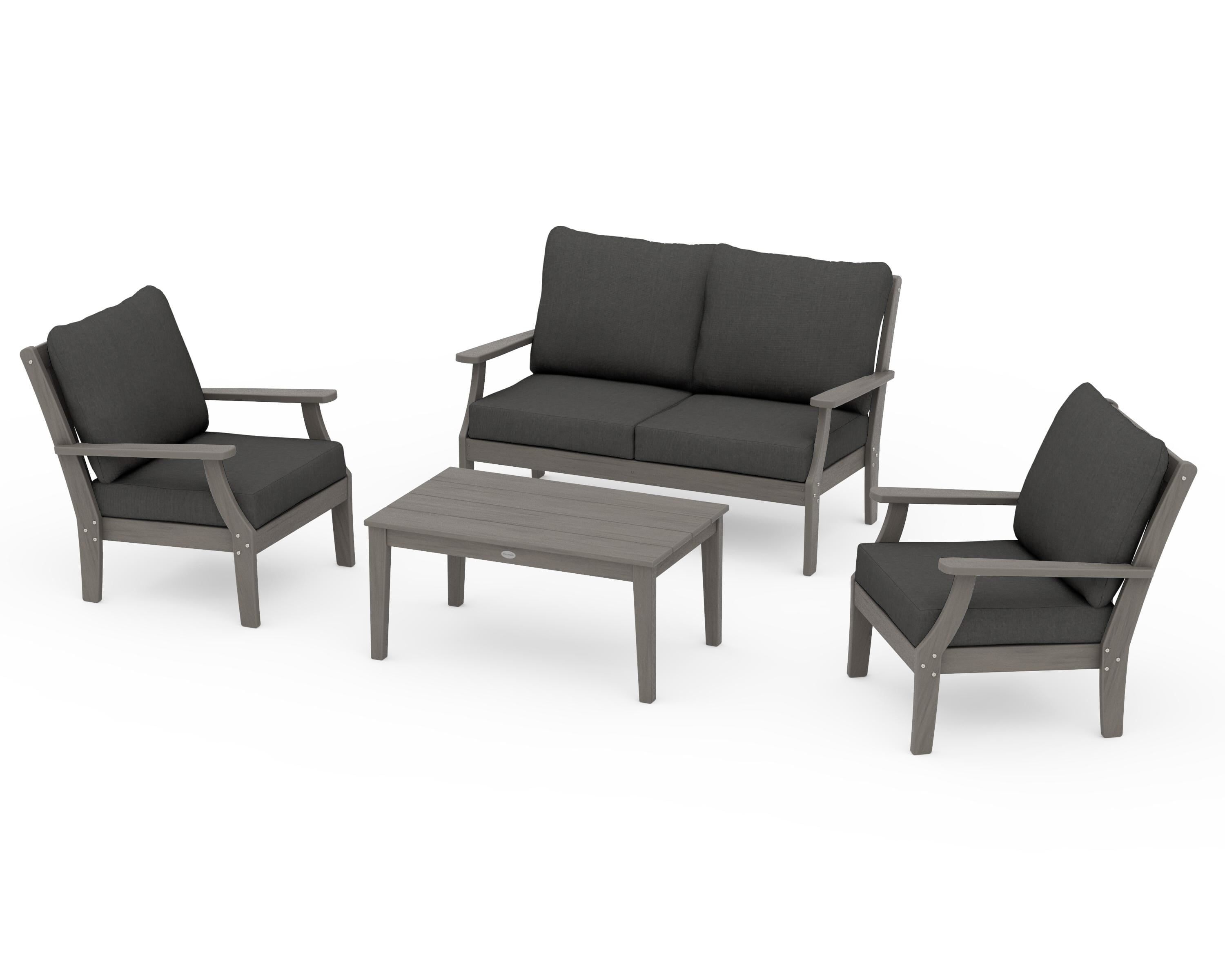POLYWOOD Braxton 4-Piece Deep Seating Chair Set in Driftwood / Spectrum Carbon