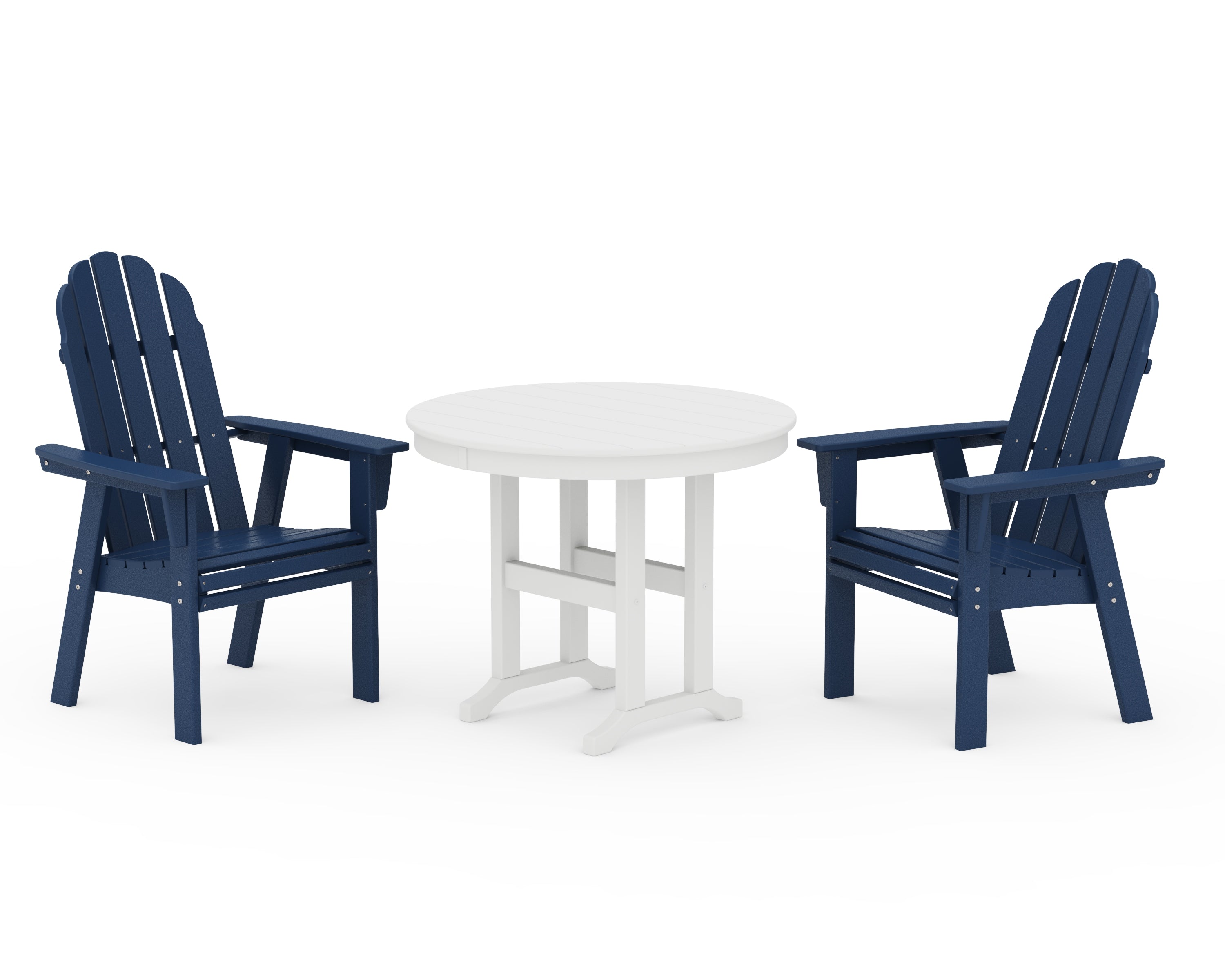 POLYWOOD Vineyard Adirondack 3-Piece Round Dining Set in Navy / White