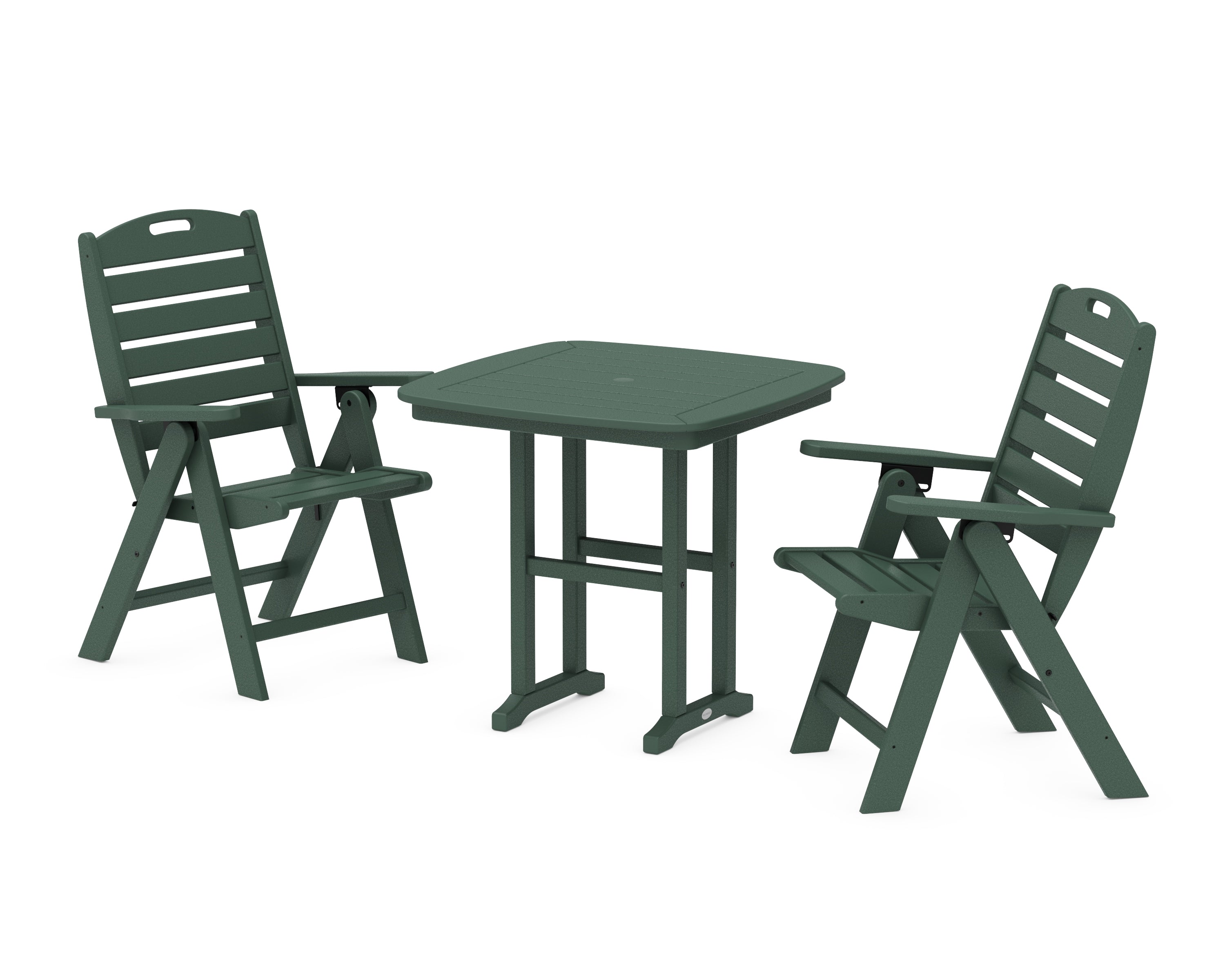 POLYWOOD Nautical Folding Highback Chair 3-Piece Dining Set in Green