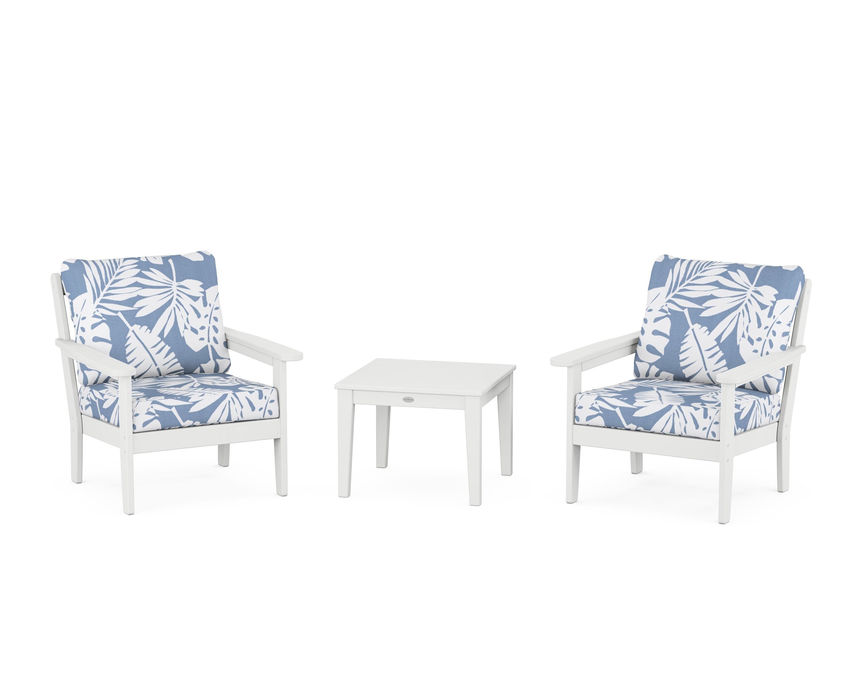 Country Living Cottage 3-Piece Deep Seating Set in White / Leaf Sky Blue