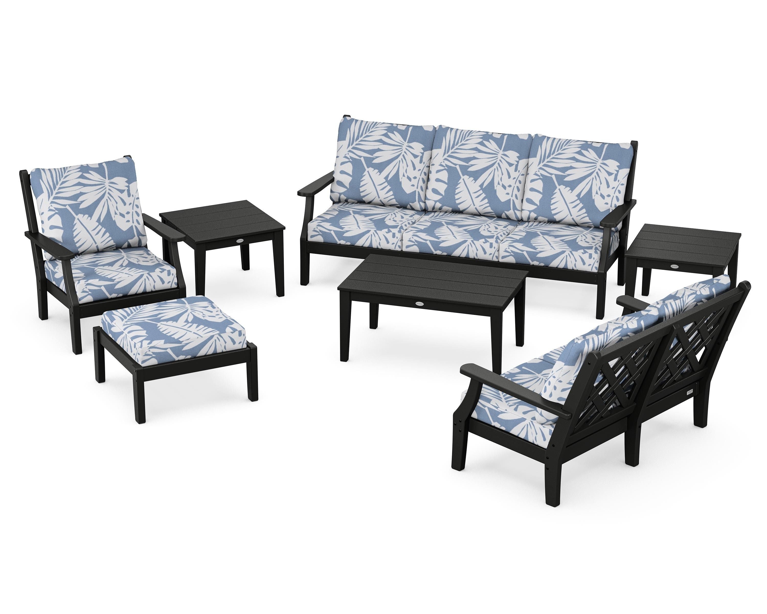Country Living Wovendale 7-Piece Deep Seating Set in Black / Leaf Sky Blue