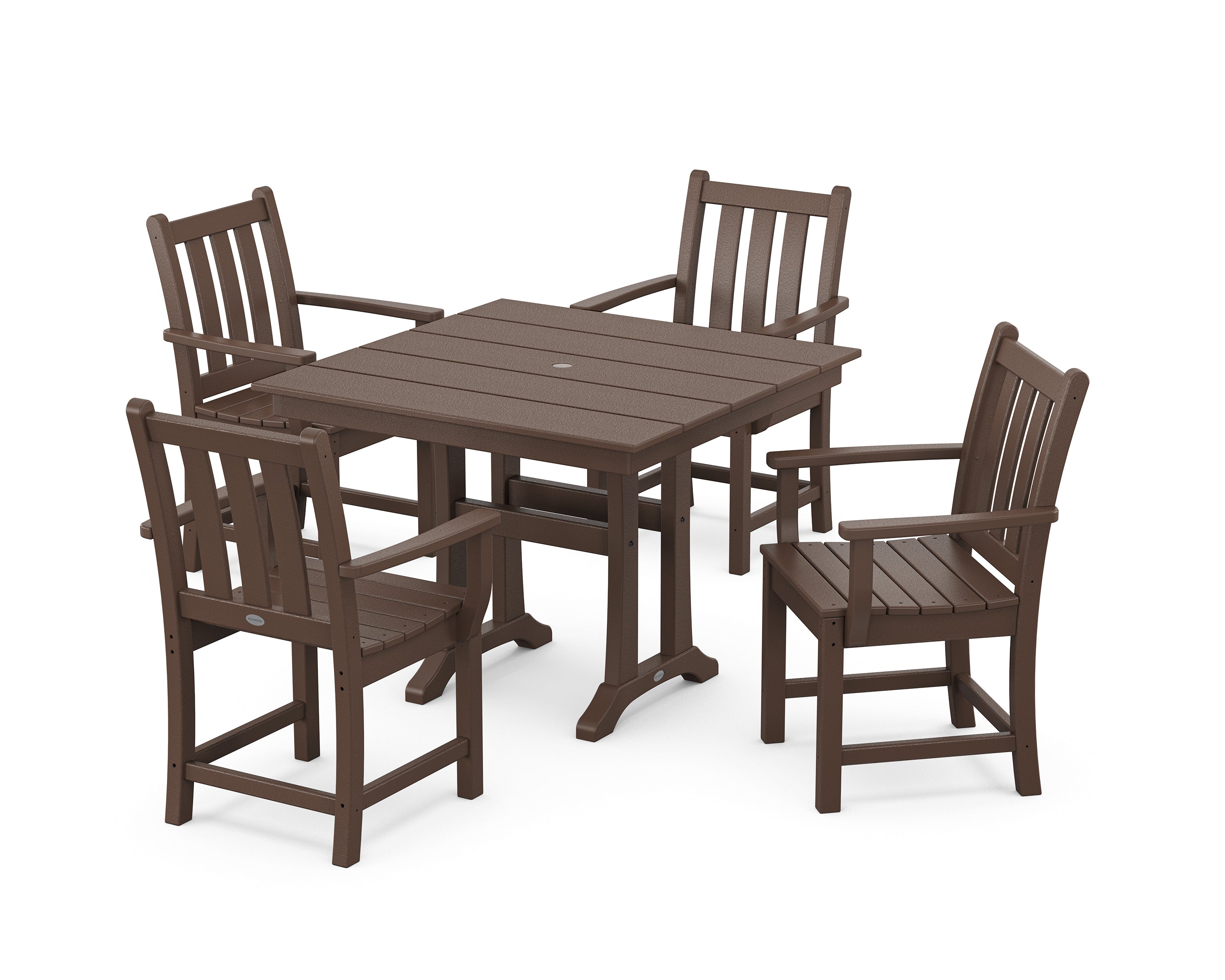 POLYWOOD® Traditional Garden 5-Piece Farmhouse Dining Set With Trestle Legs in Mahogany