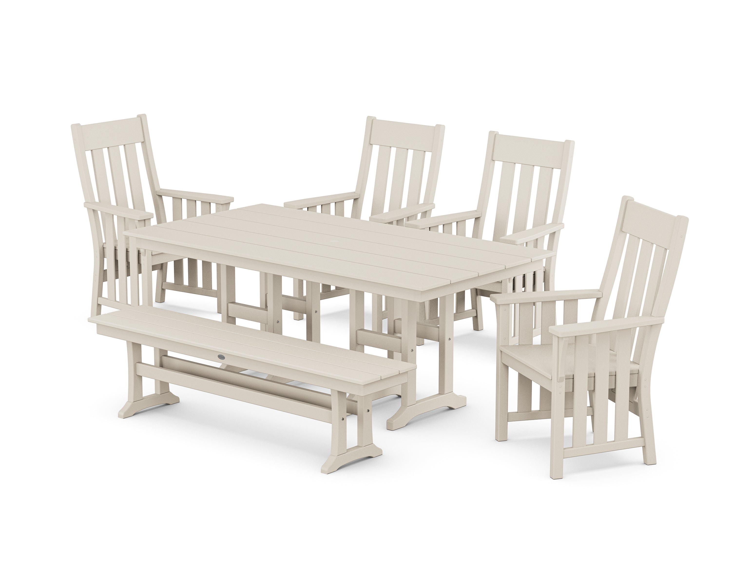 Martha Stewart by POLYWOOD® Acadia 6-Piece Farmhouse Dining Set with Bench in Sand