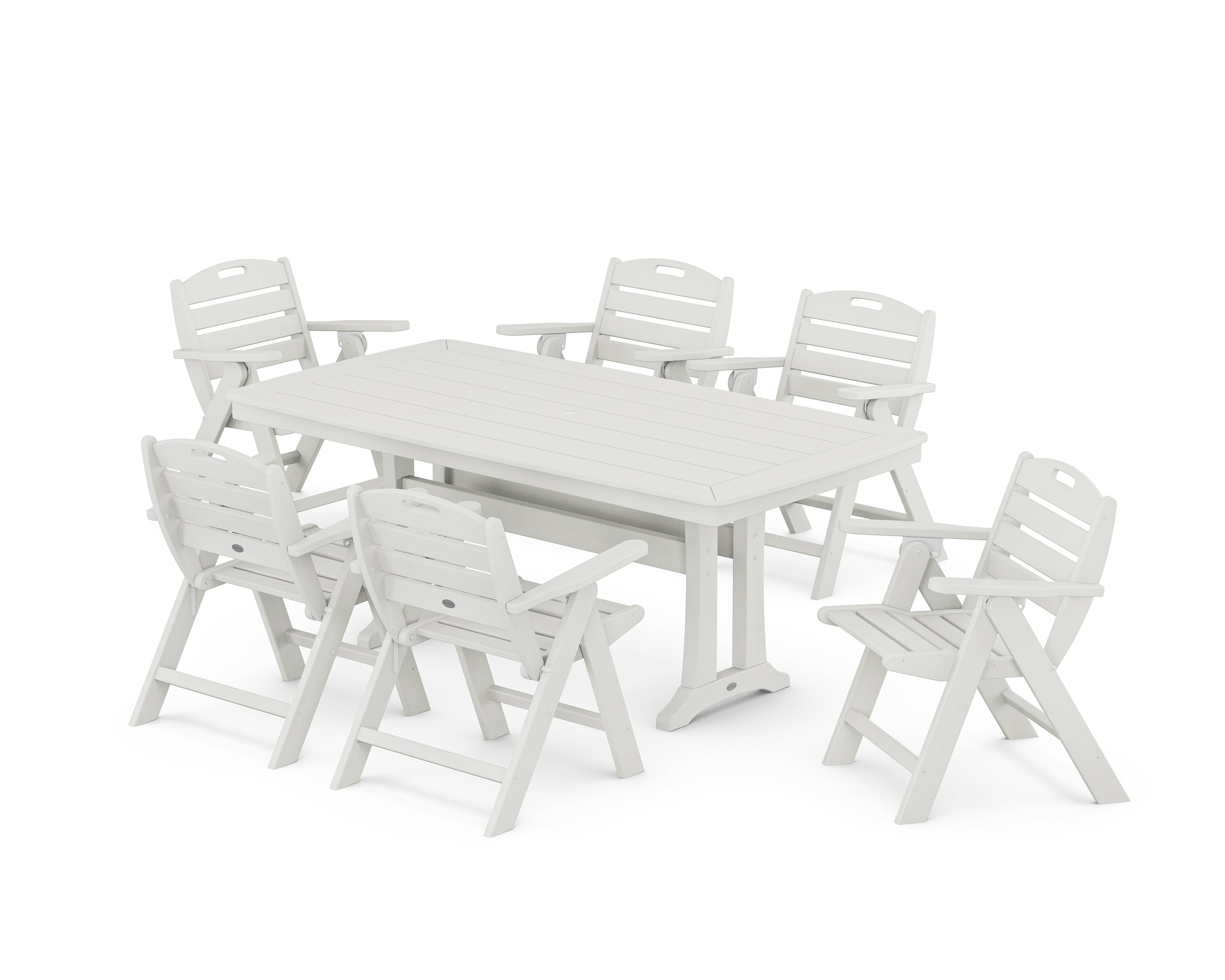 POLYWOOD Nautical Lowback 7-Piece Dining Set with Trestle Legs in Vintage White