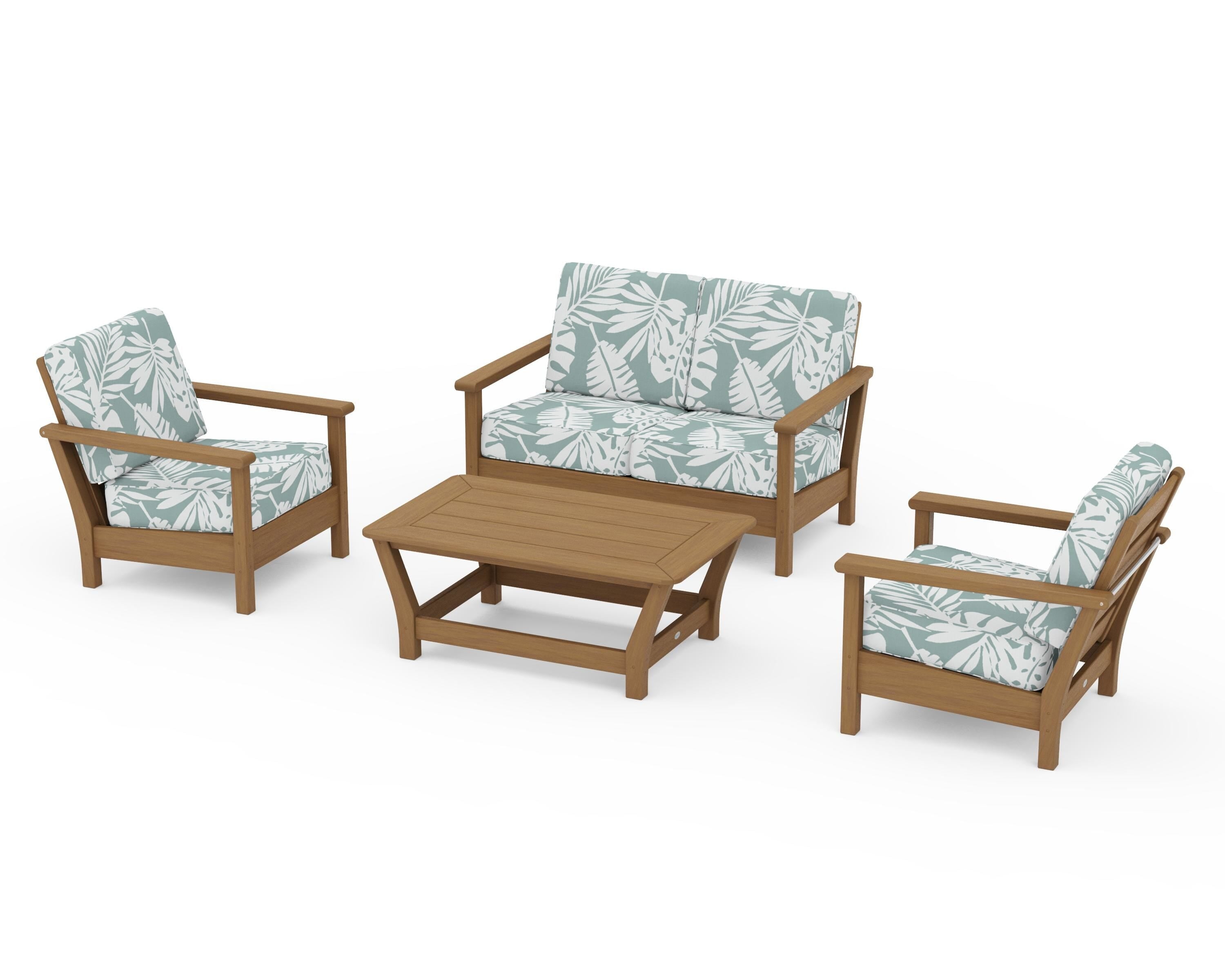 POLYWOOD Harbour 4-Piece Deep Seating Set in Natural / Leaf Glacier Spa