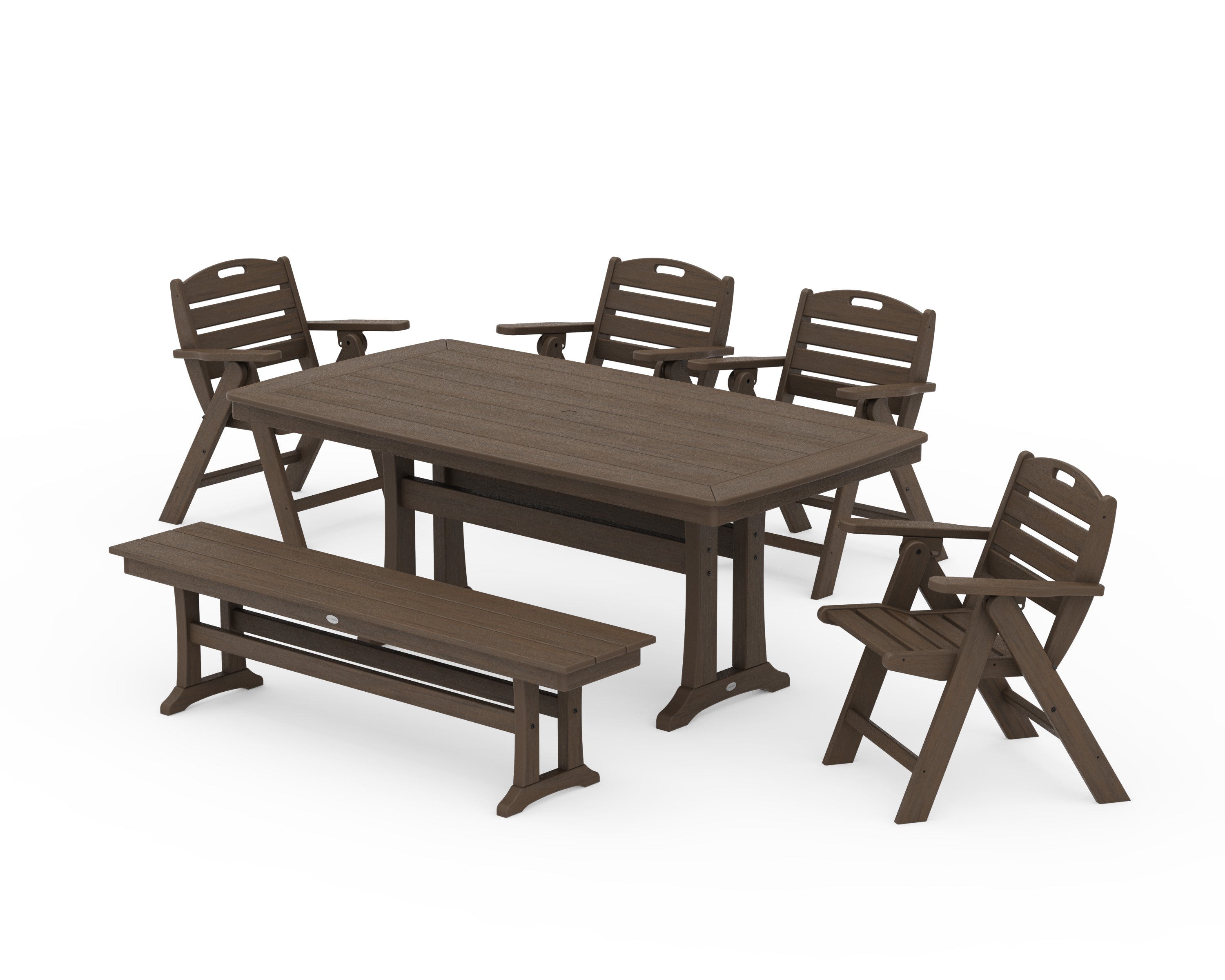 POLYWOOD Nautical Lowback 6-Piece Dining Set with Trestle Legs and Bench in Kona