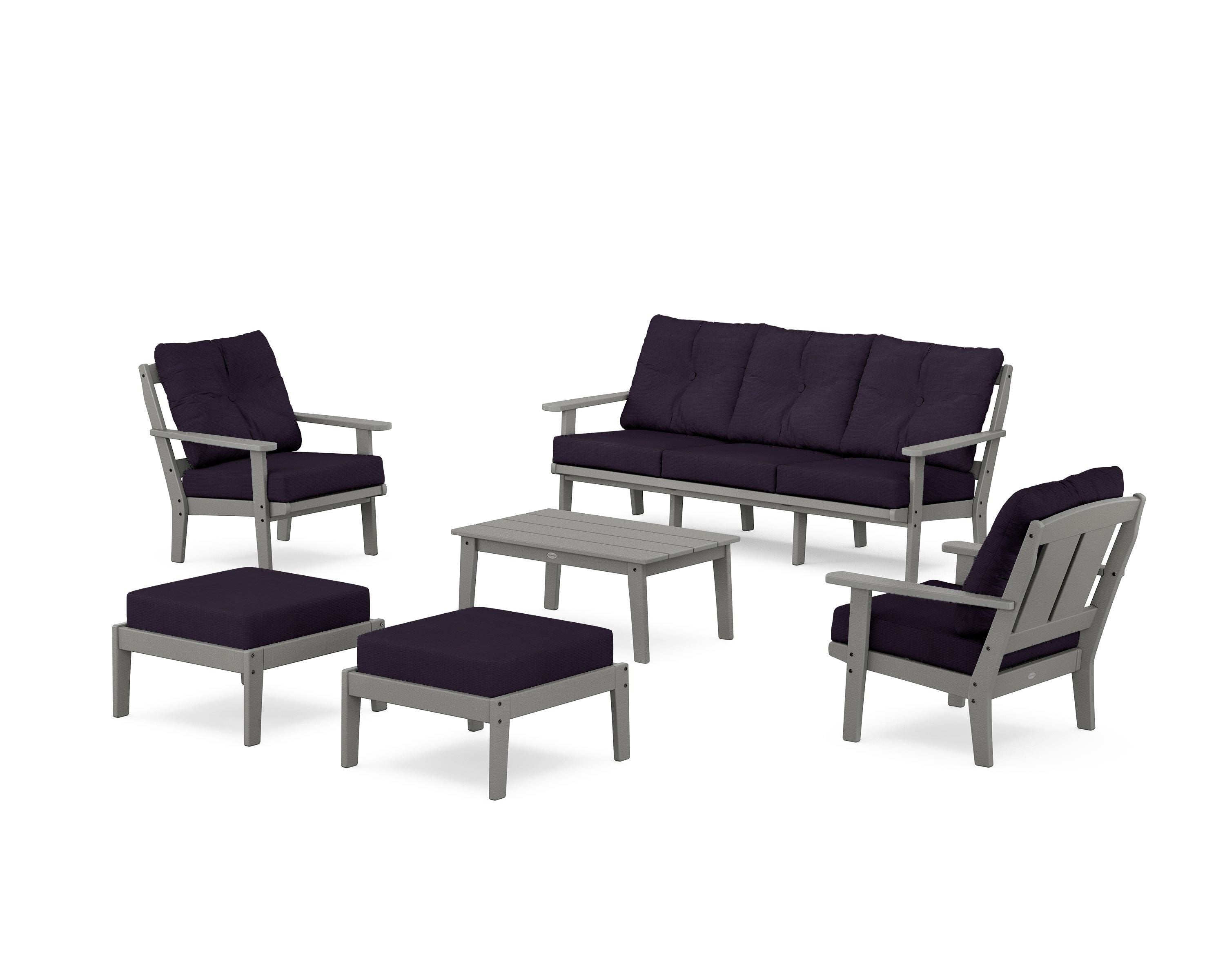 POLYWOOD Mission 6-Piece Lounge Sofa Set in Slate Grey / Navy Linen