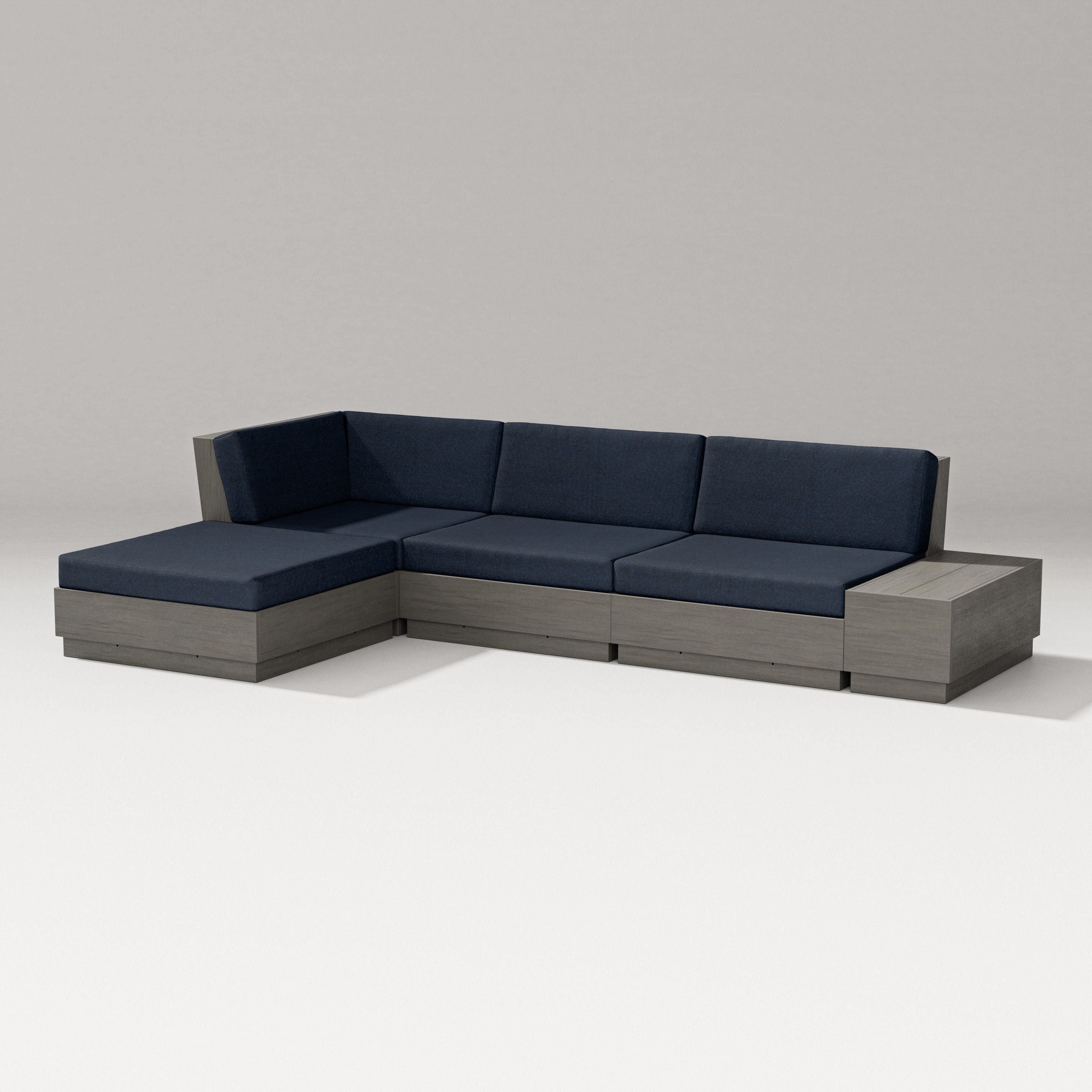 PW Designer Series Elevate Chaise Sectional in Driftwood / Marine Indigo