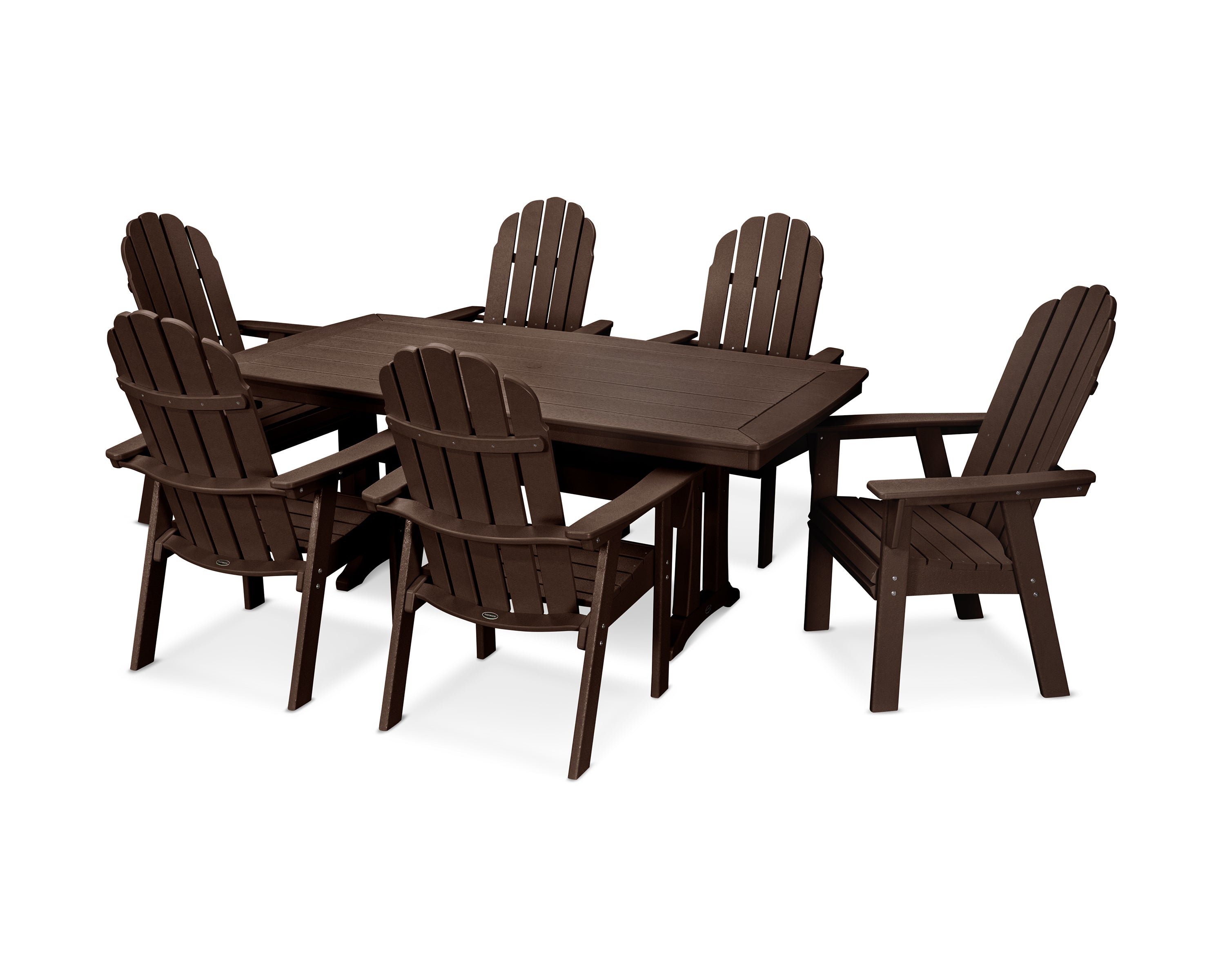 POLYWOOD® Vineyard Curveback Adirondack 7-Piece Dining Set with Trestle Legs in Mahogany