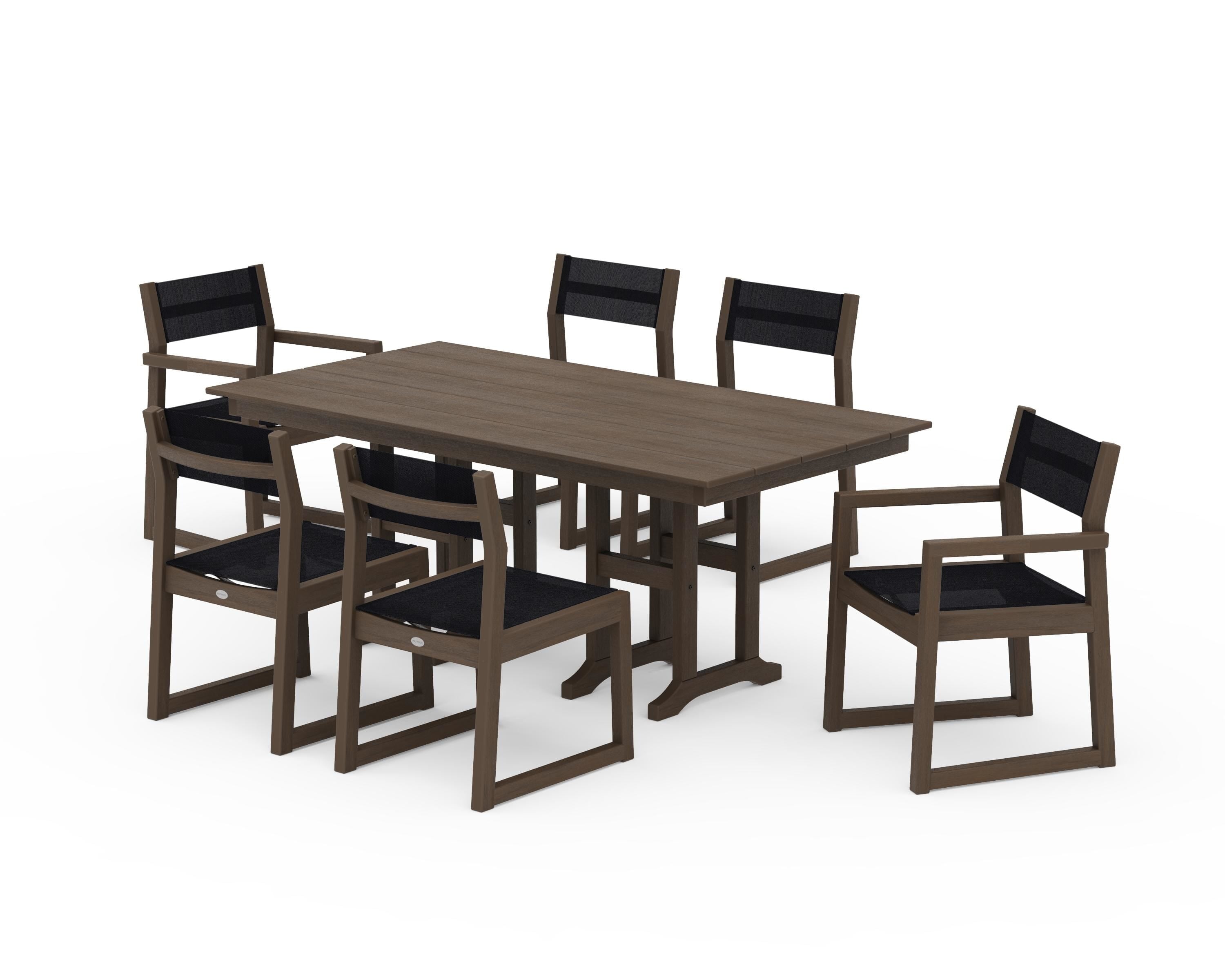 POLYWOOD EDGE Sling 7-Piece Farmhouse Dining Set in Kona / Black Sling