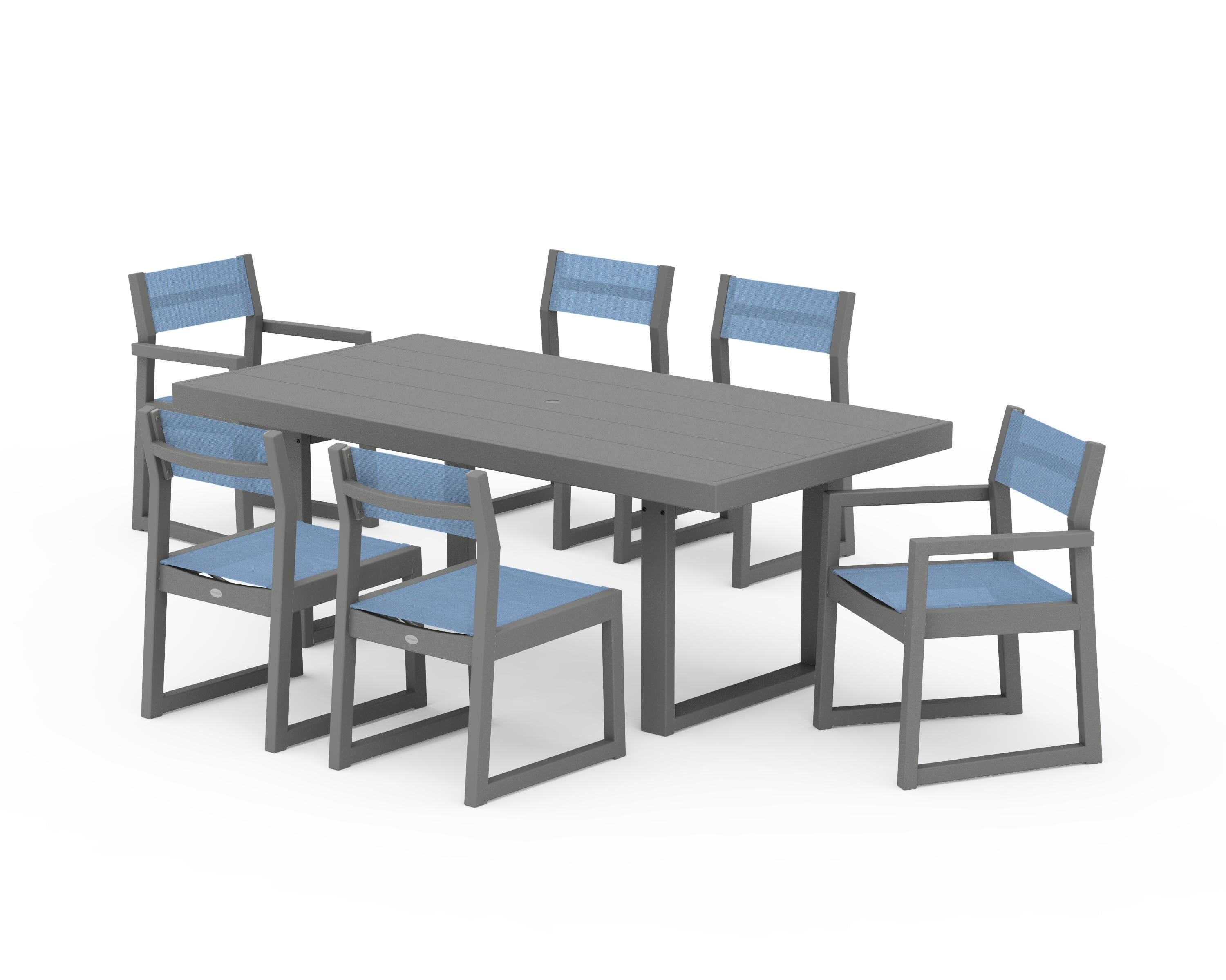 POLYWOOD EDGE Sling 7-Piece Dining Set in Slate Grey / Poolside Sling