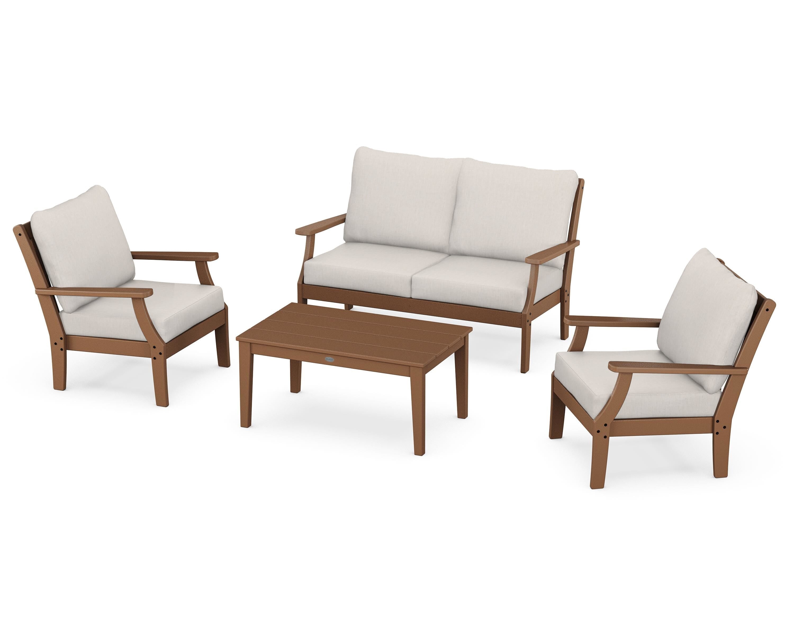 POLYWOOD Braxton 4-Piece Deep Seating Chair Set in Teak / Cast Ash