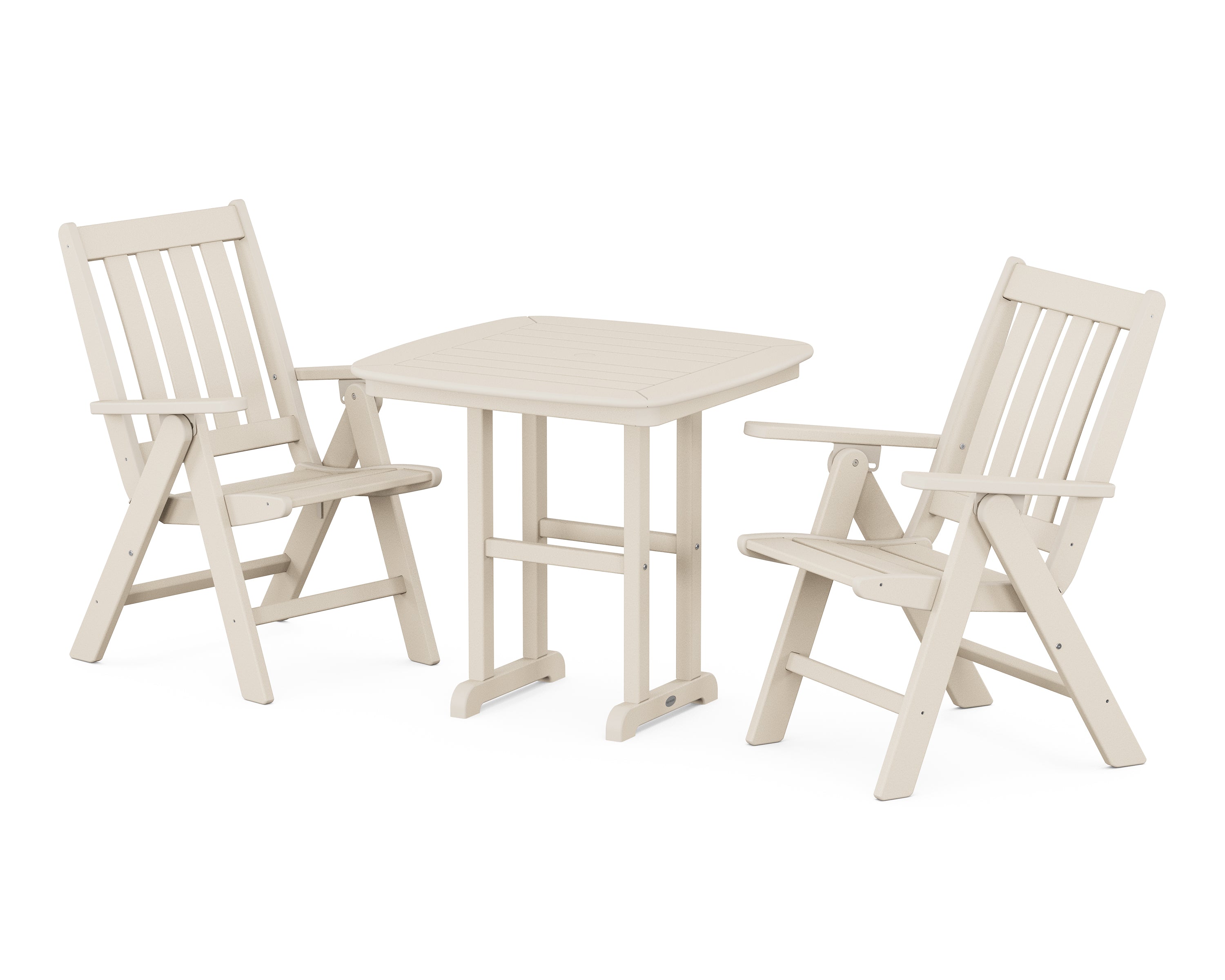 POLYWOOD® Vineyard Folding Chair 3-Piece Dining Set in Sand