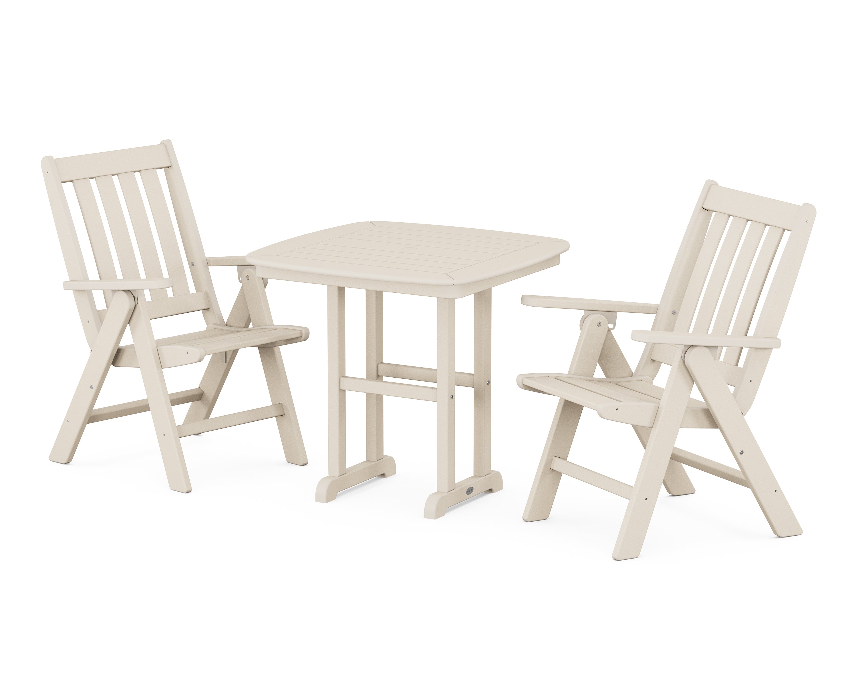 POLYWOOD® Vineyard Folding Chair 3-Piece Dining Set in Sand