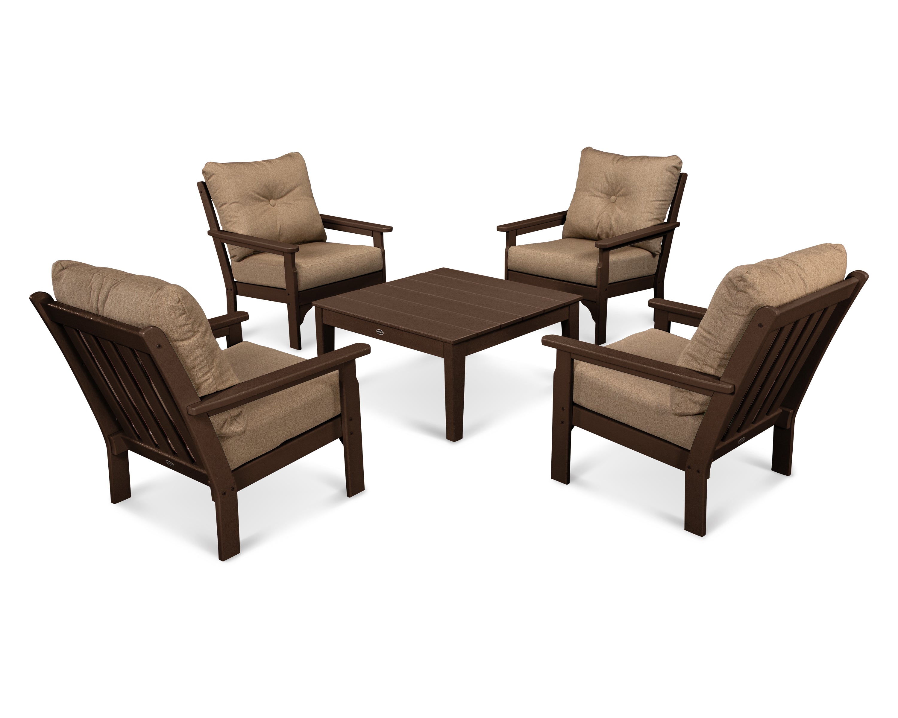 POLYWOOD Vineyard 5-Piece Deep Seating Conversation Set in Mahogany / Sesame