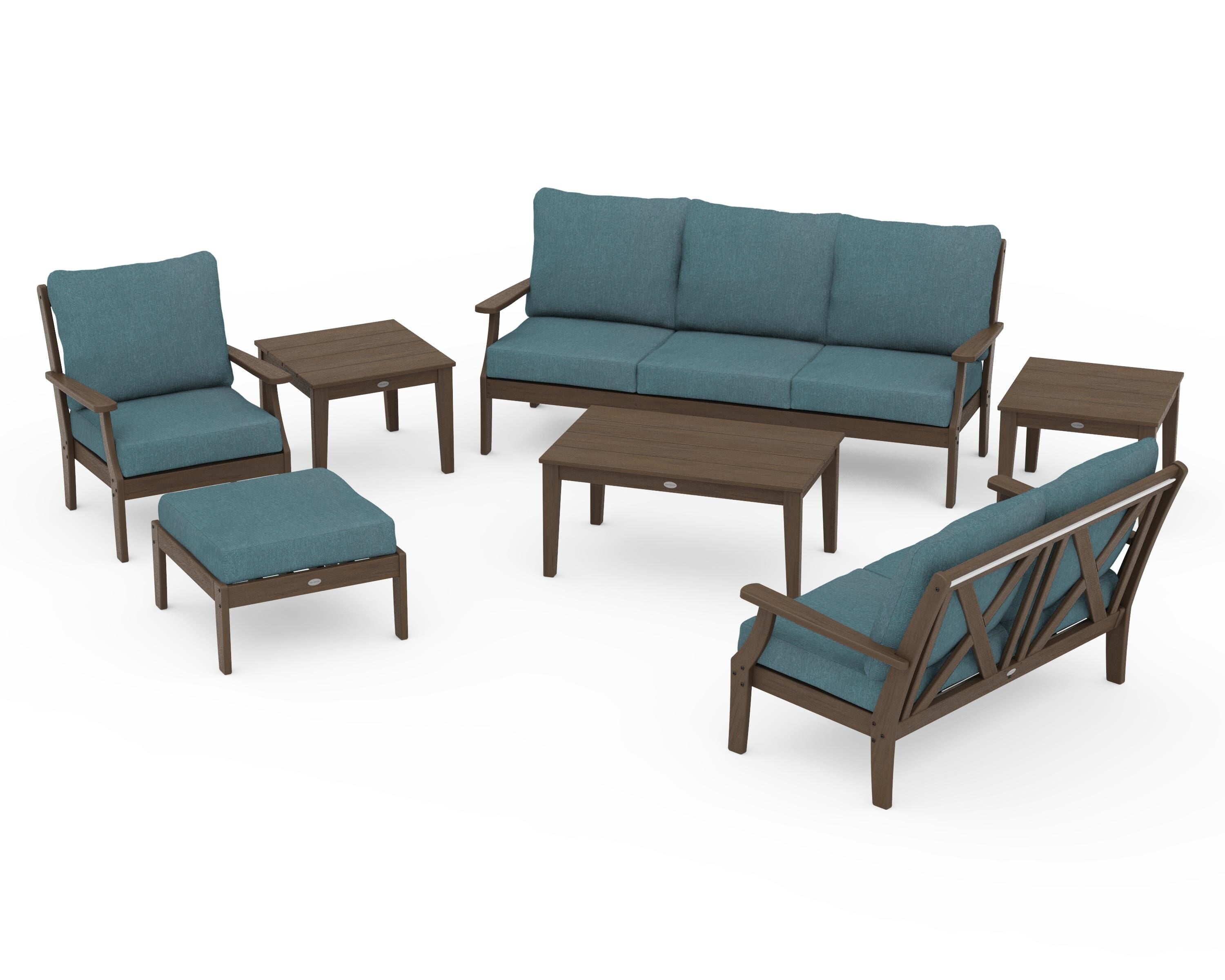 POLYWOOD Braxton 7-Piece Deep Seating Set in Kona / Ocean Teal