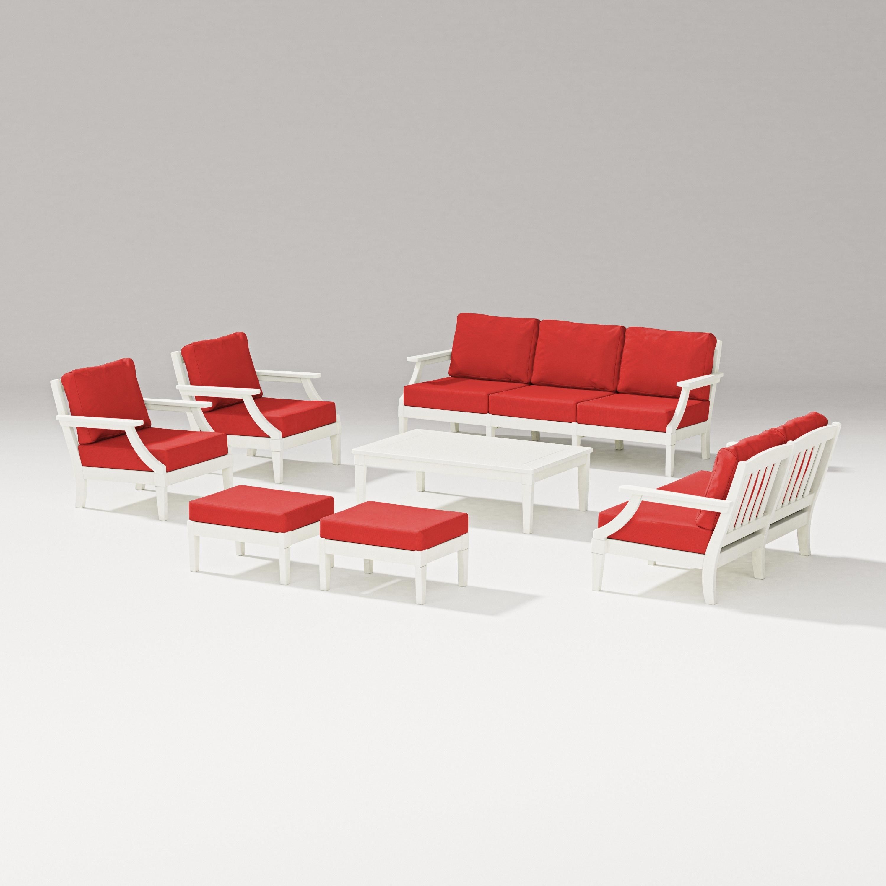 PW Designer Series Estate 7-Piece Lounge Sofa Set in Vintage White / Crimson Linen